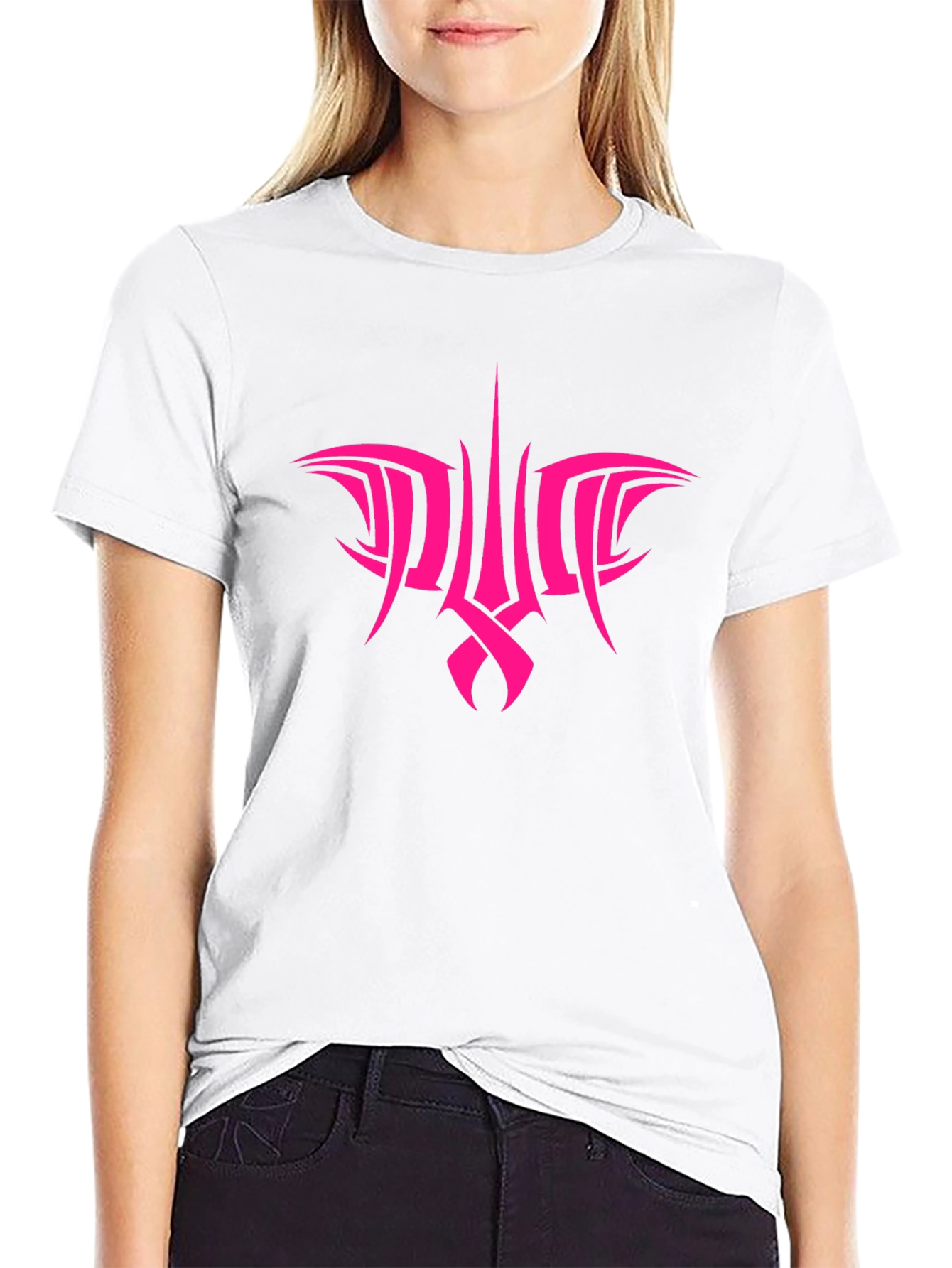Pink Tribal Graphic Black T-Shirt