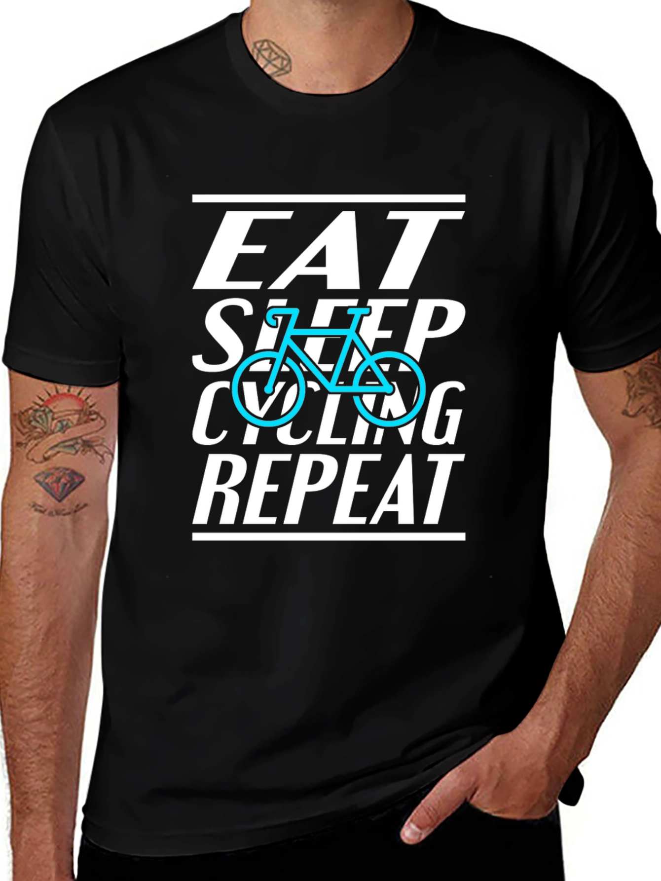 Eat Sleep Cycling Repeat Black T-Shirt