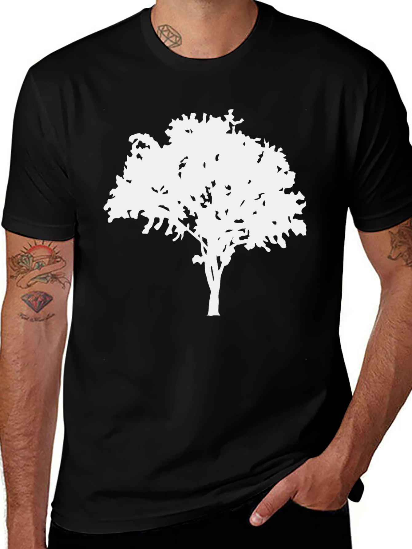 Nature Tree Graphic Tee - Black Cotton Shirt