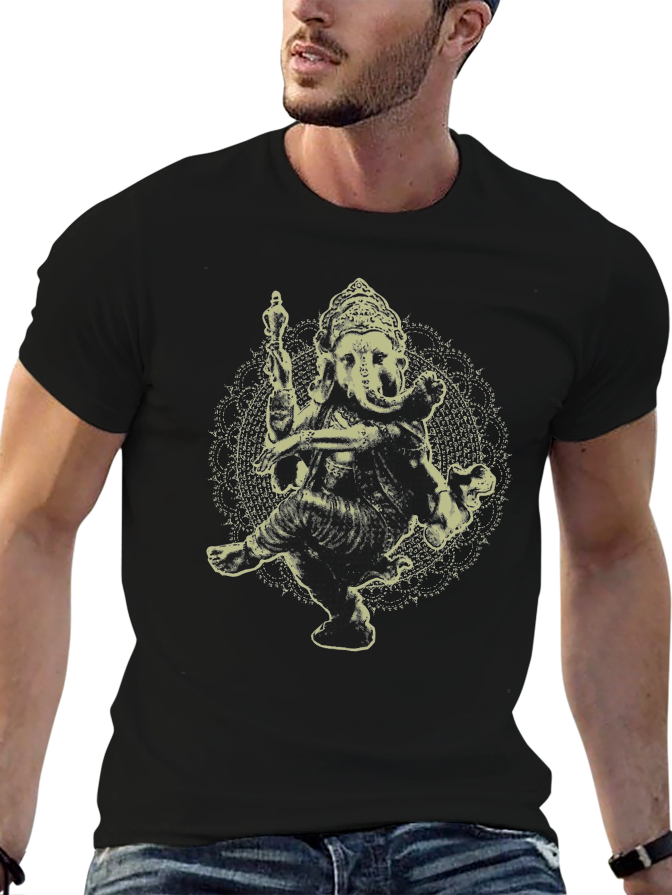 Ganesh Graphic Tee - Black Cotton Blend