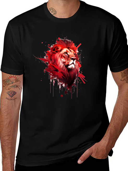 Bold Lion Graphic Tee - Artistic Red Lion Print