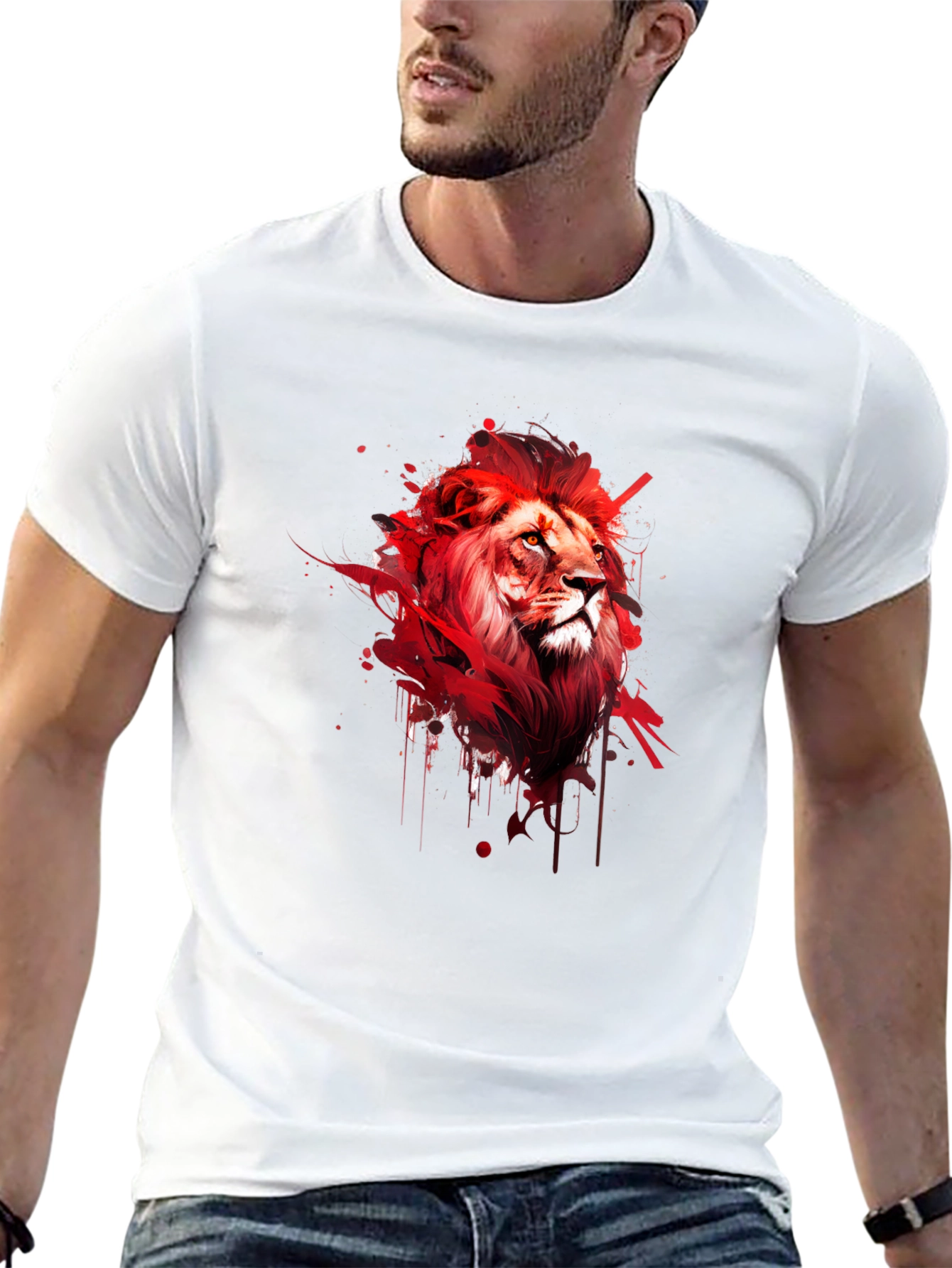 Bold Lion Graphic Tee - Artistic Red Lion Print