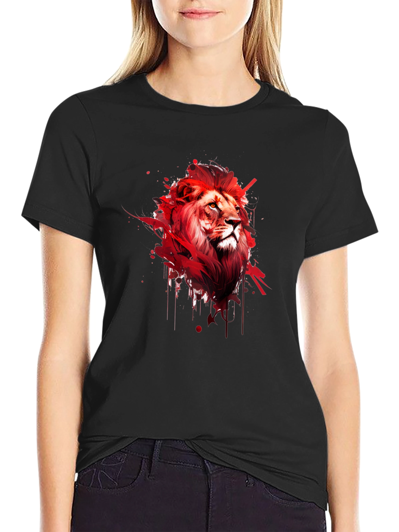 Bold Lion Graphic Tee - Artistic Red Lion Print