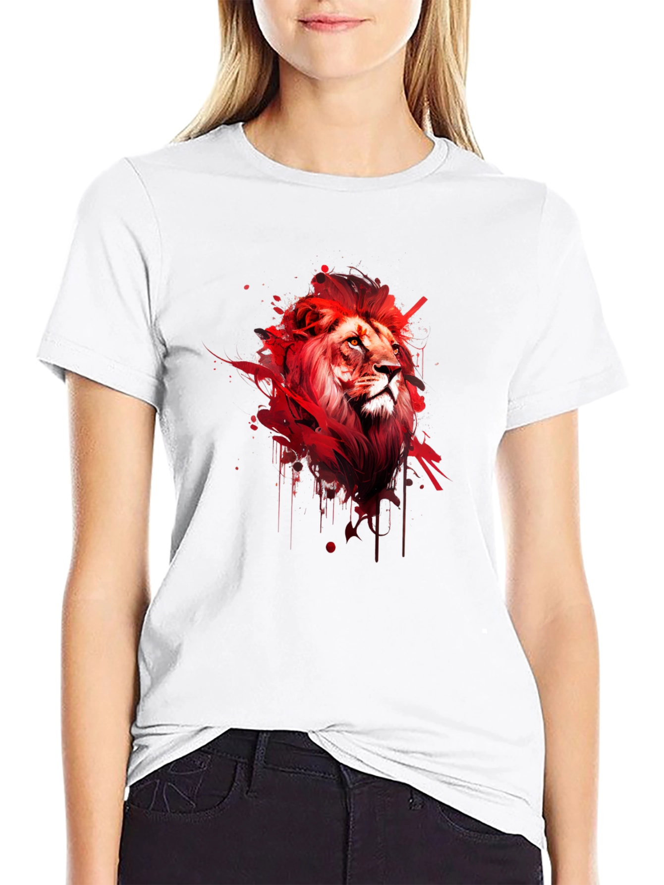 Bold Lion Graphic Tee - Artistic Red Lion Print