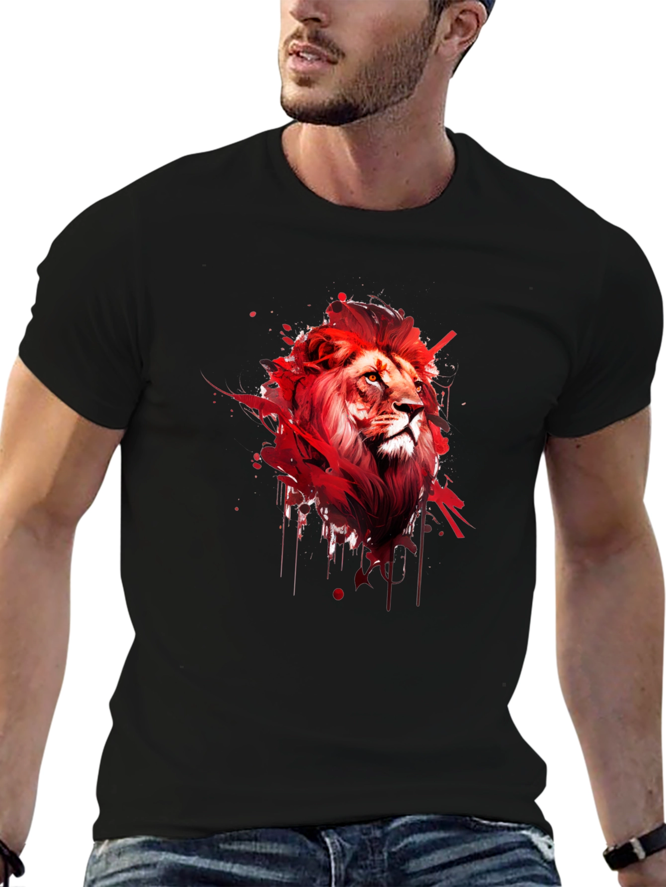 Bold Lion Graphic Tee - Artistic Red Lion Print