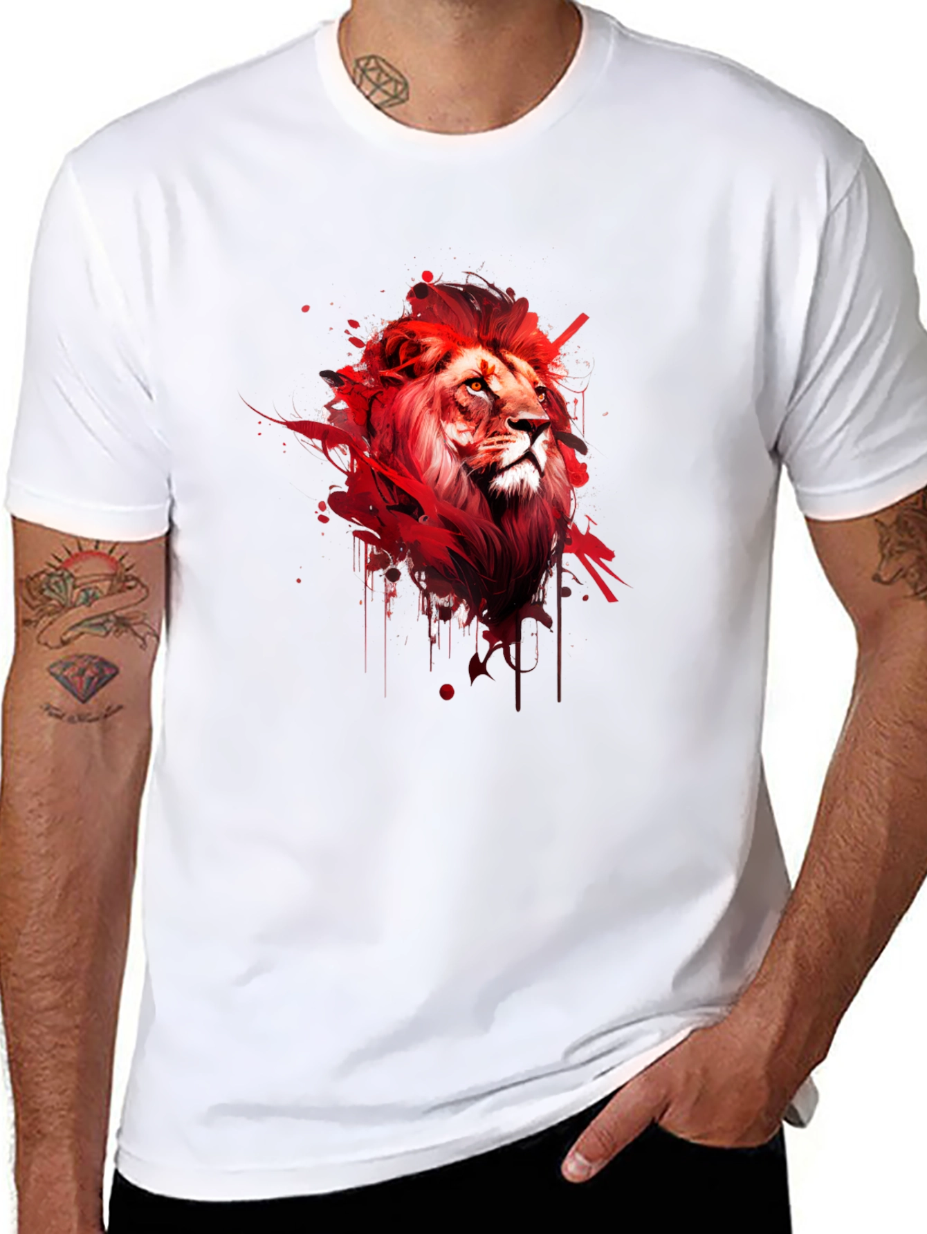 Bold Lion Graphic Tee - Artistic Red Lion Print
