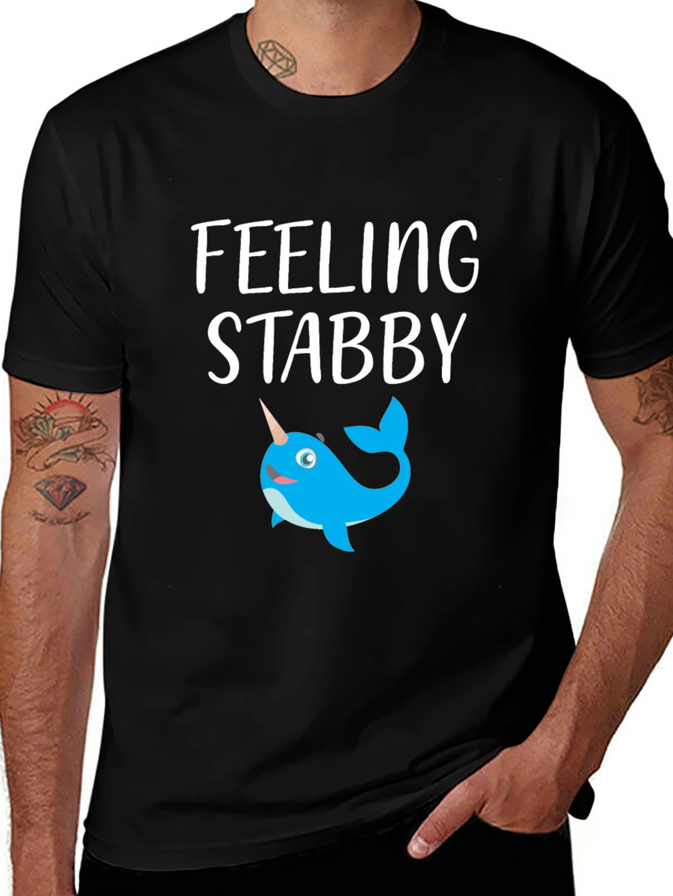 Feeling Stabby Narwhal Graphic T-Shirt - Black