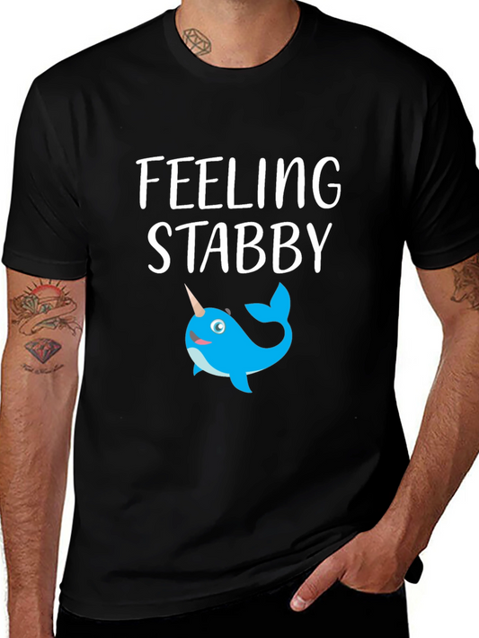 Feeling Stabby Narwhal Graphic T-Shirt - Black
