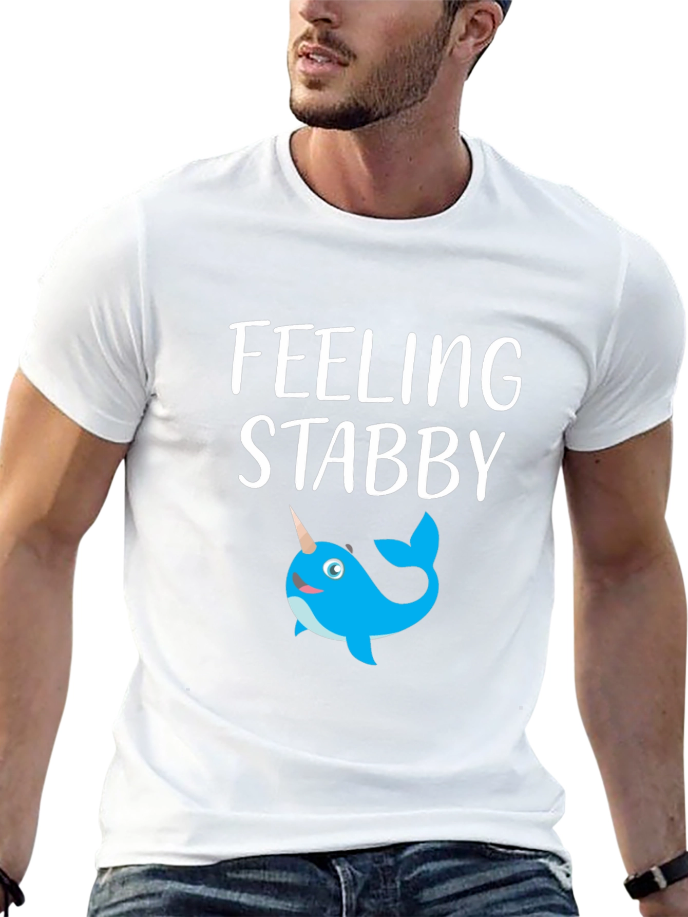 Feeling Stabby Narwhal Graphic T-Shirt - Black