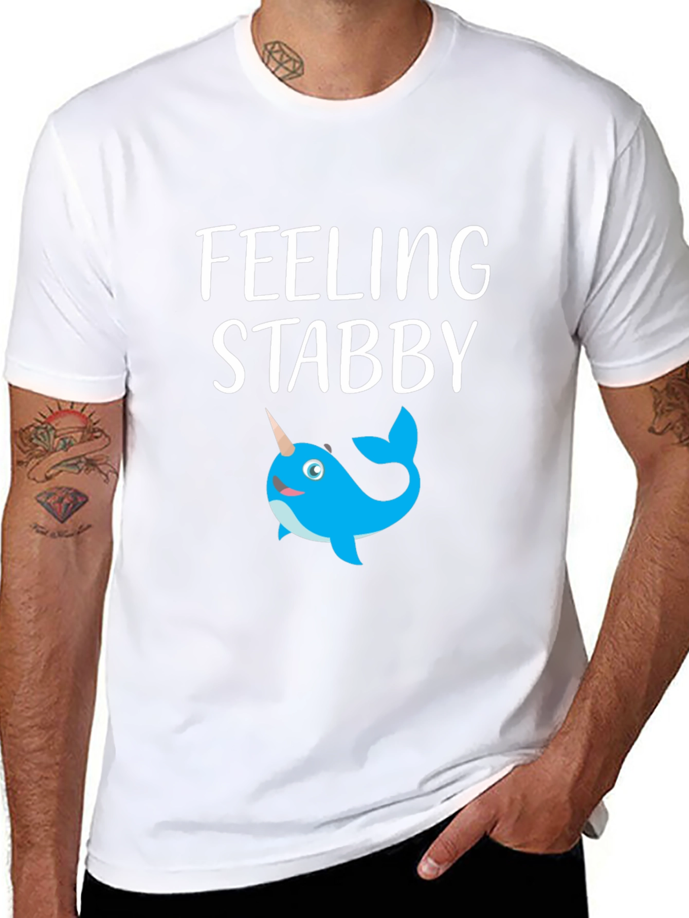 Feeling Stabby Narwhal Graphic T-Shirt - Black