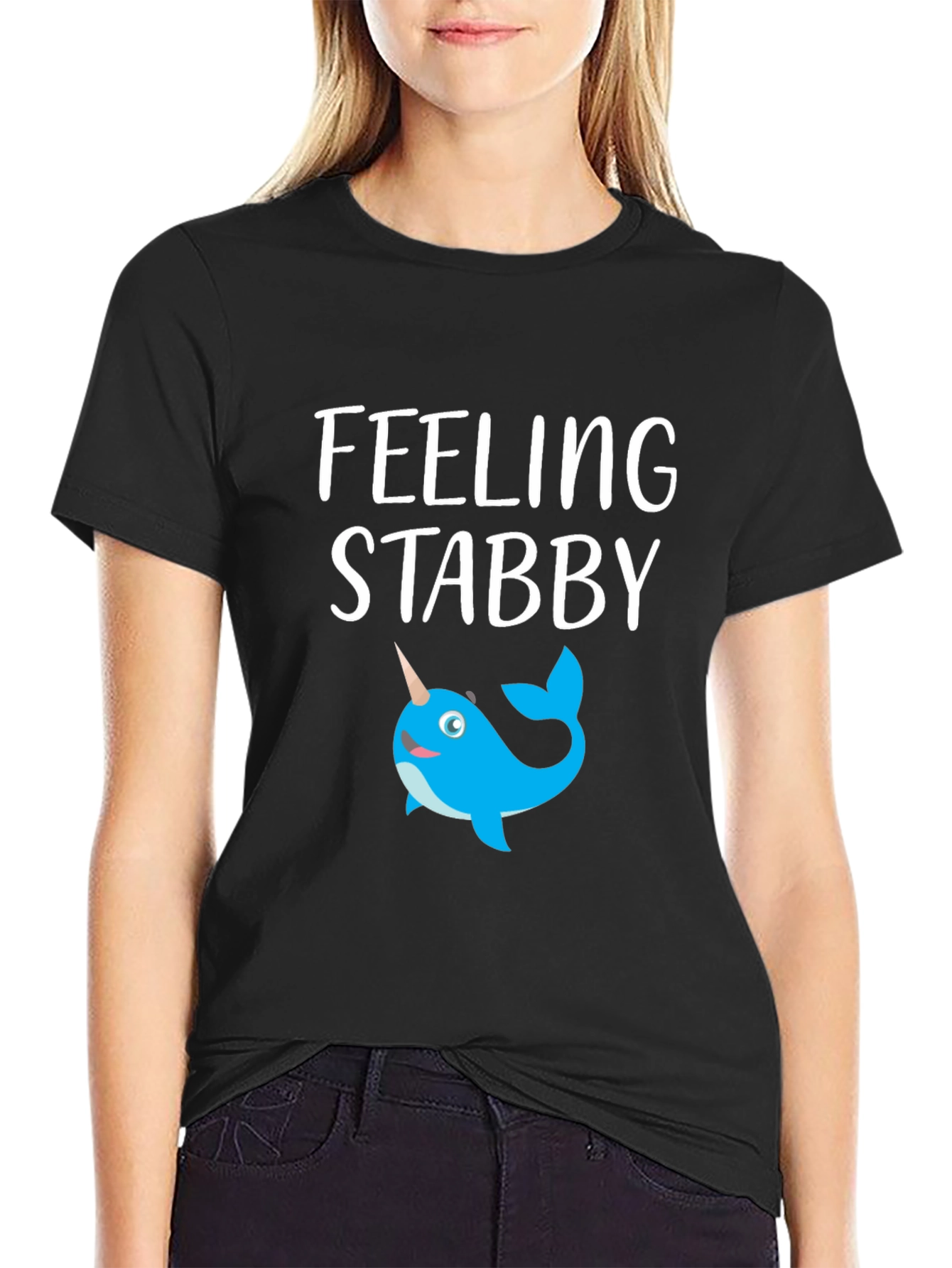 Feeling Stabby Narwhal Graphic T-Shirt - Black