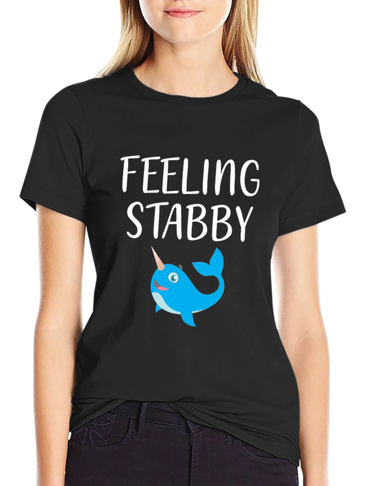 Feeling Stabby Narwhal Graphic T-Shirt - Black