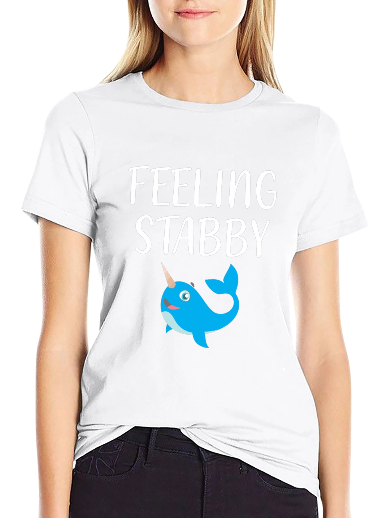 Feeling Stabby Narwhal Graphic T-Shirt - Black