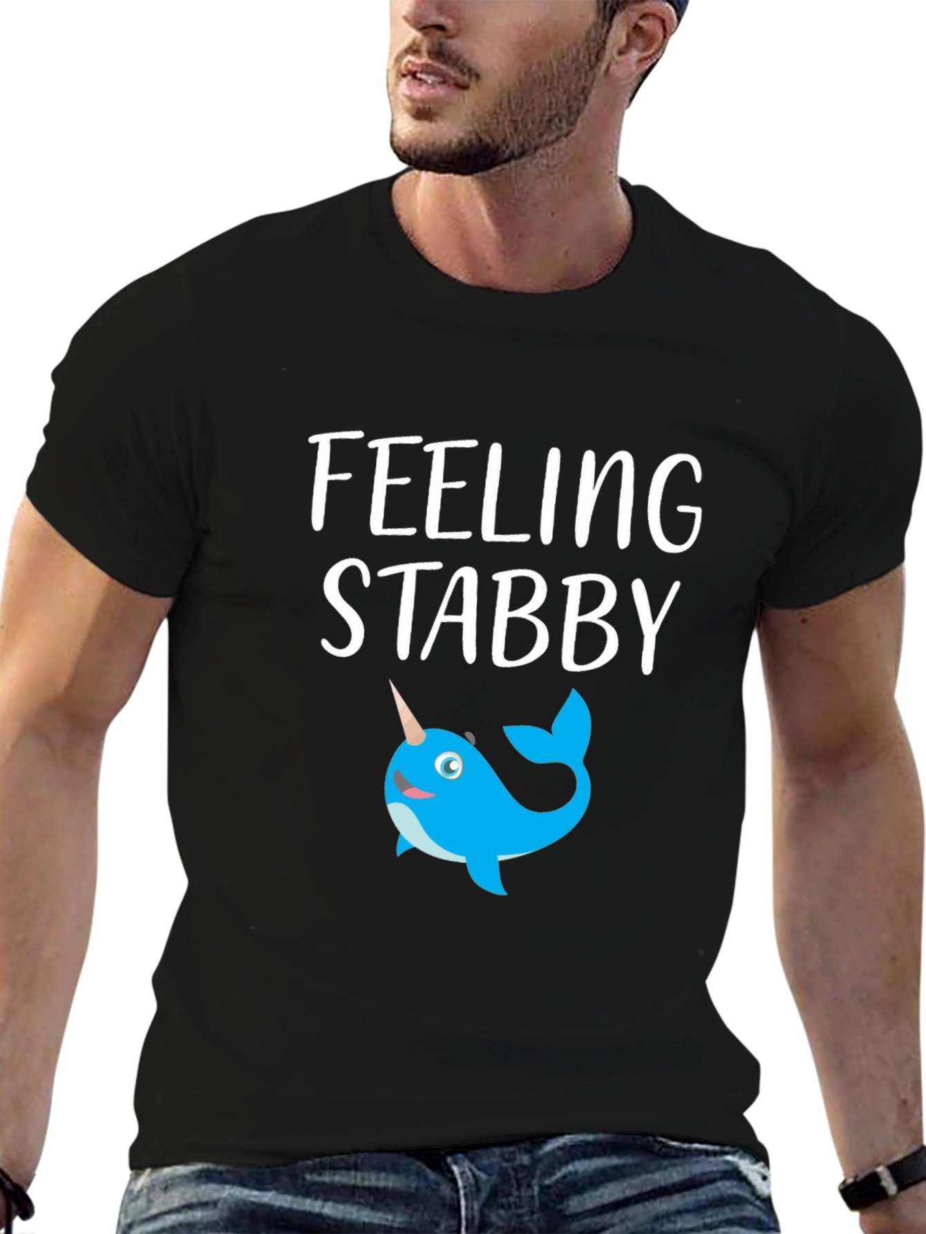 Feeling Stabby Narwhal Graphic T-Shirt - Black