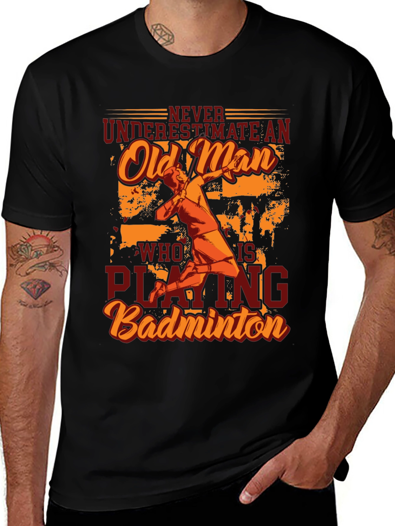 Never Underestimate Old Man Badminton Player T-Shirt