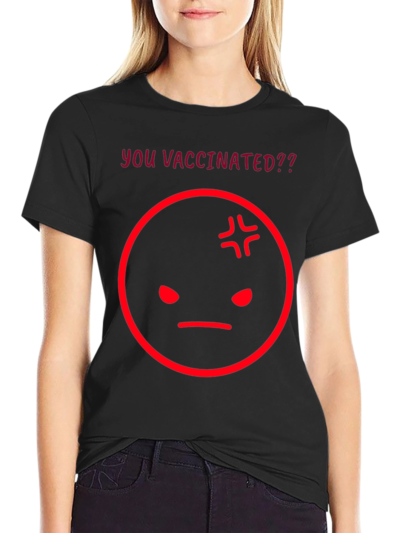 Vaccinated? Graphic Tee - Angry Face Emoji