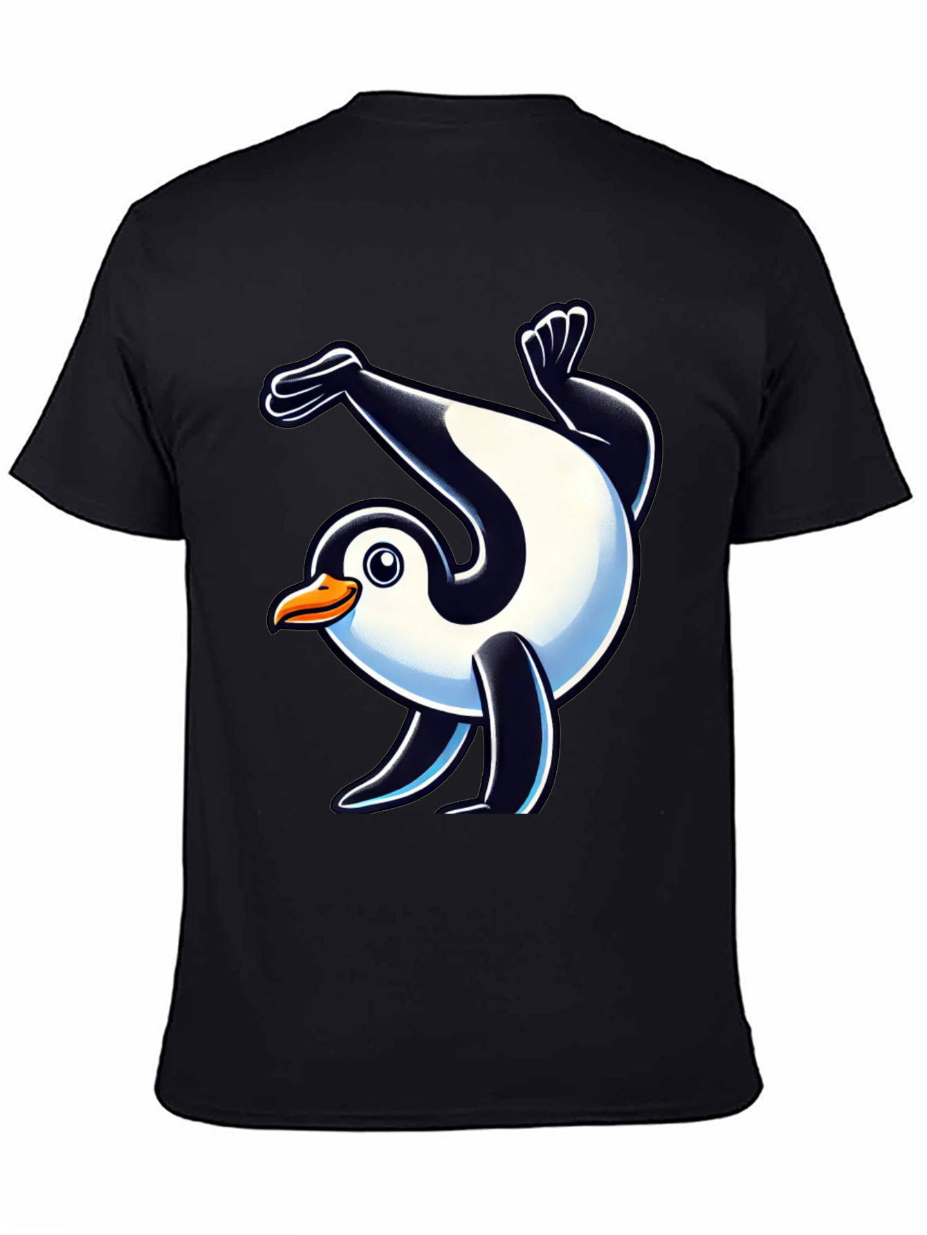 Dancing Penguin Graphic Tee - Black Cotton T-Shirt