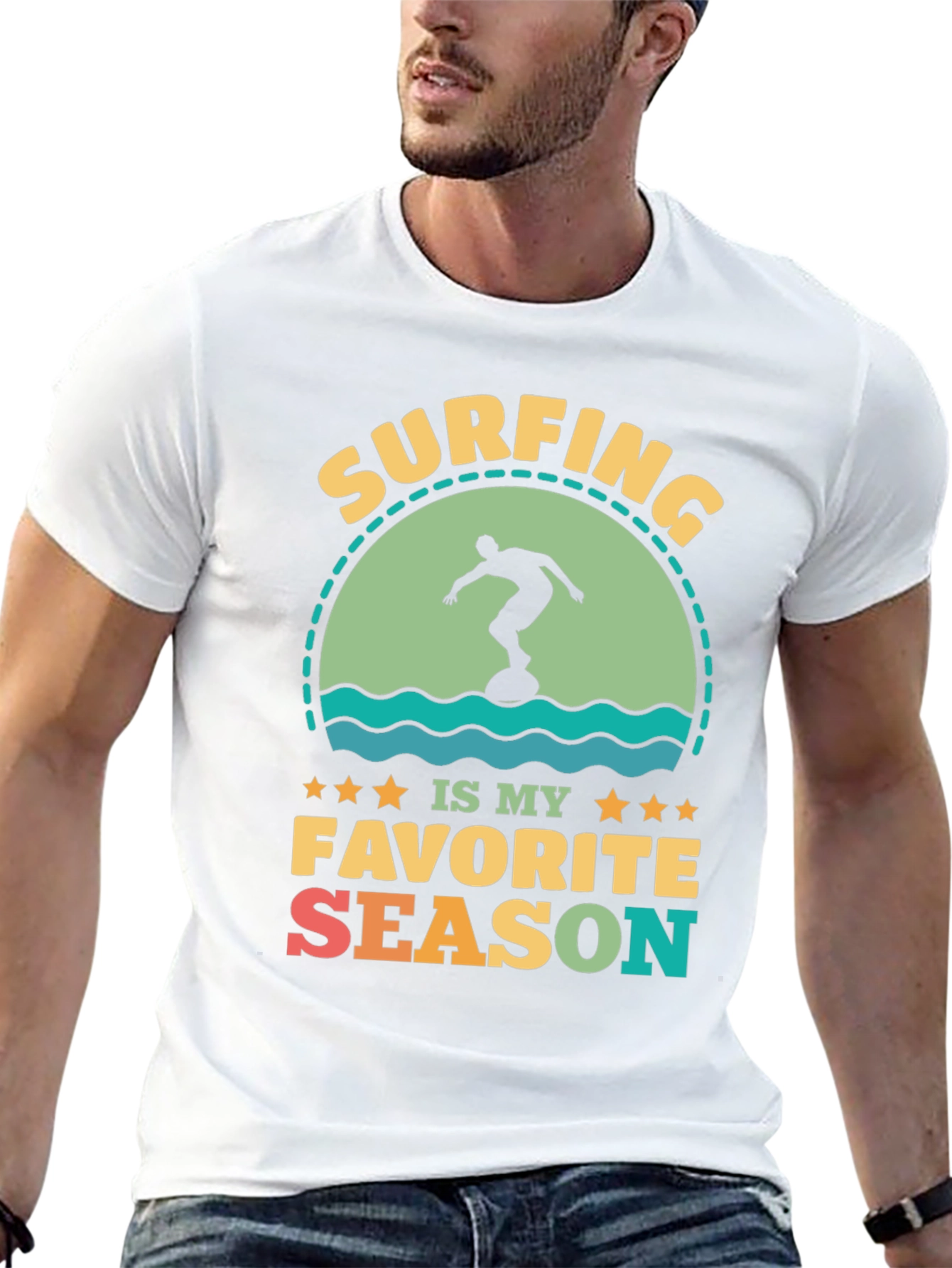 Surfing Is My Favorite Season Black Graphic Tee