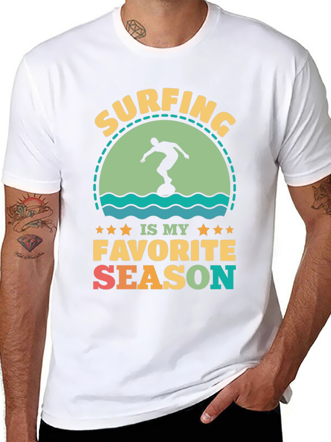 Surfing Is My Favorite Season Black Graphic Tee