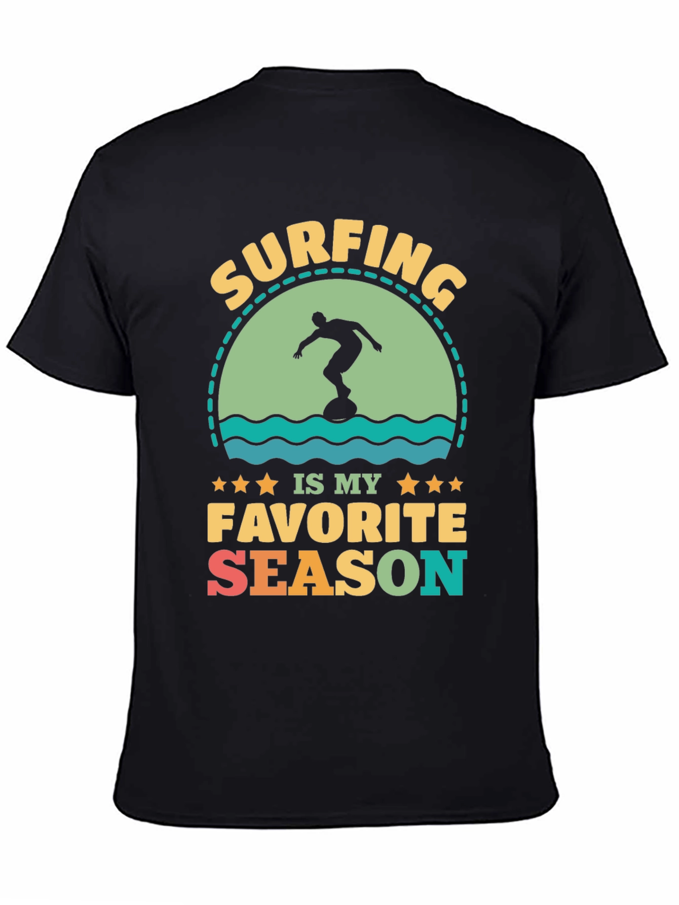 Surfing Is My Favorite Season Black Graphic Tee