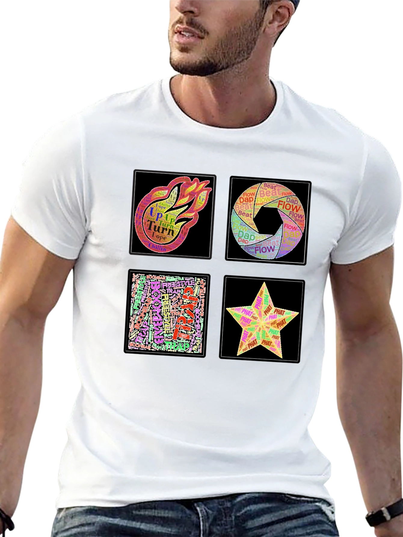 Abstract Art Word Design Mens Black T-Shirt