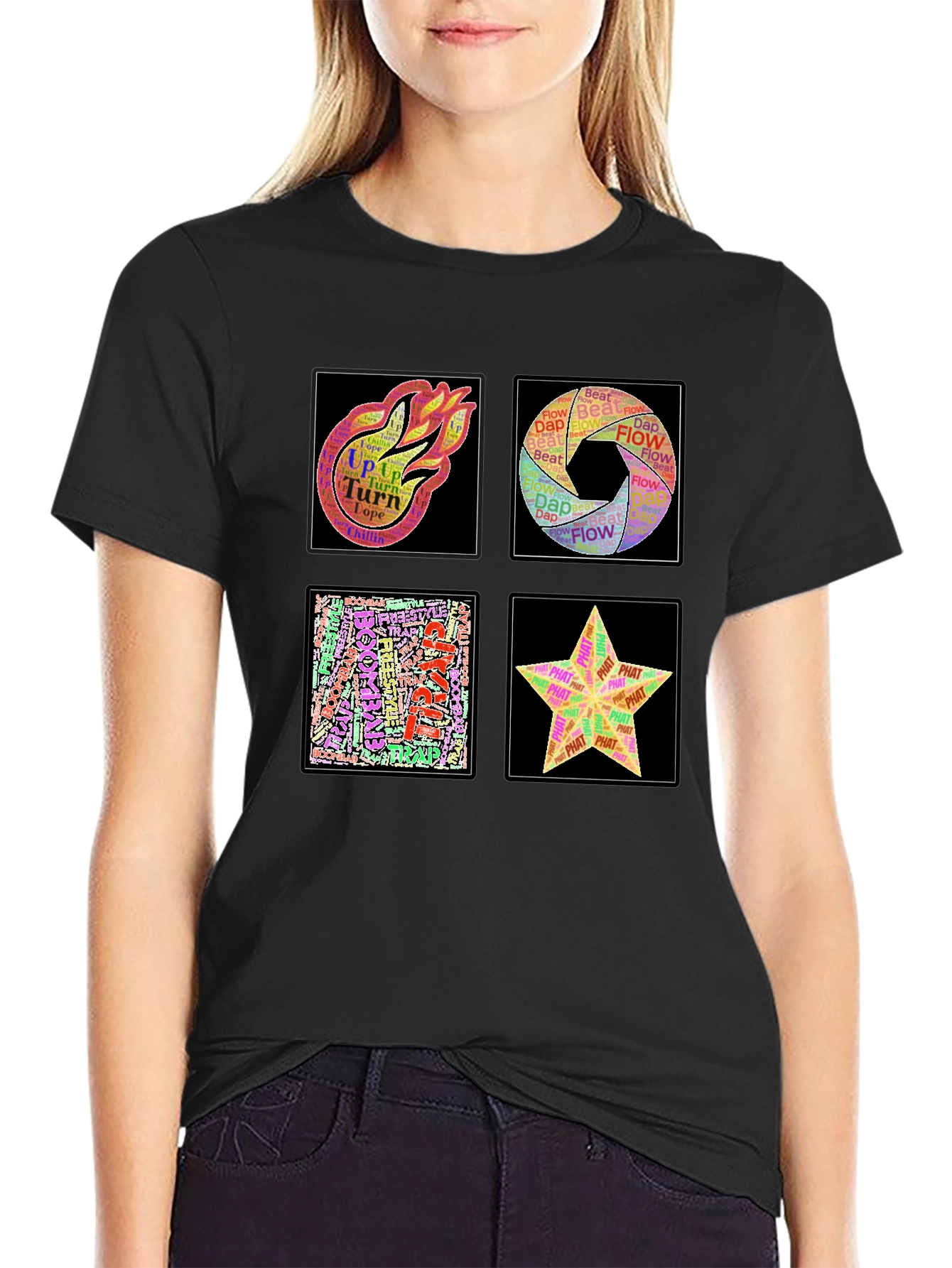 Abstract Art Word Design Mens Black T-Shirt