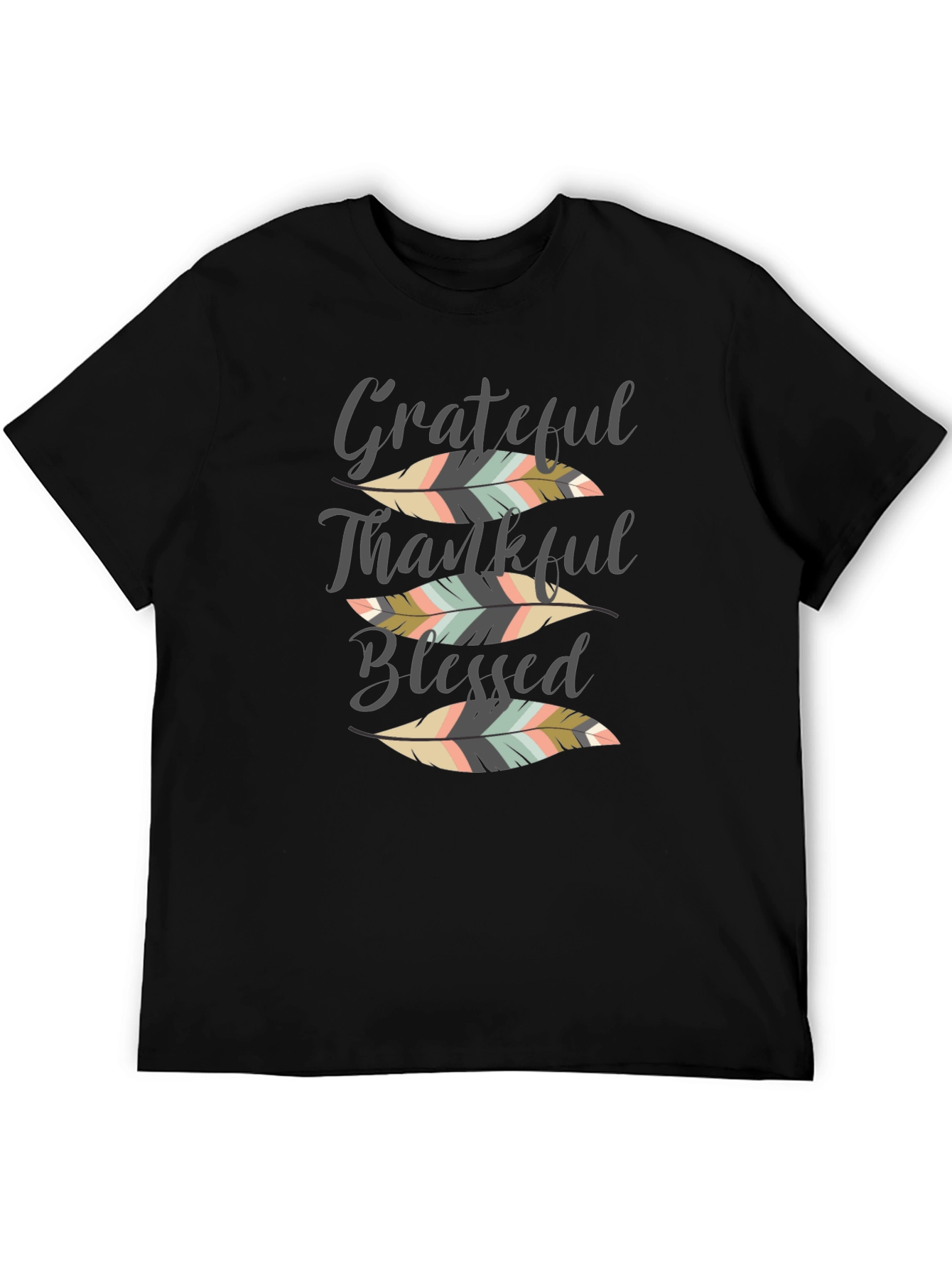 Grateful Thankful Blessed Feather Graphic Tee