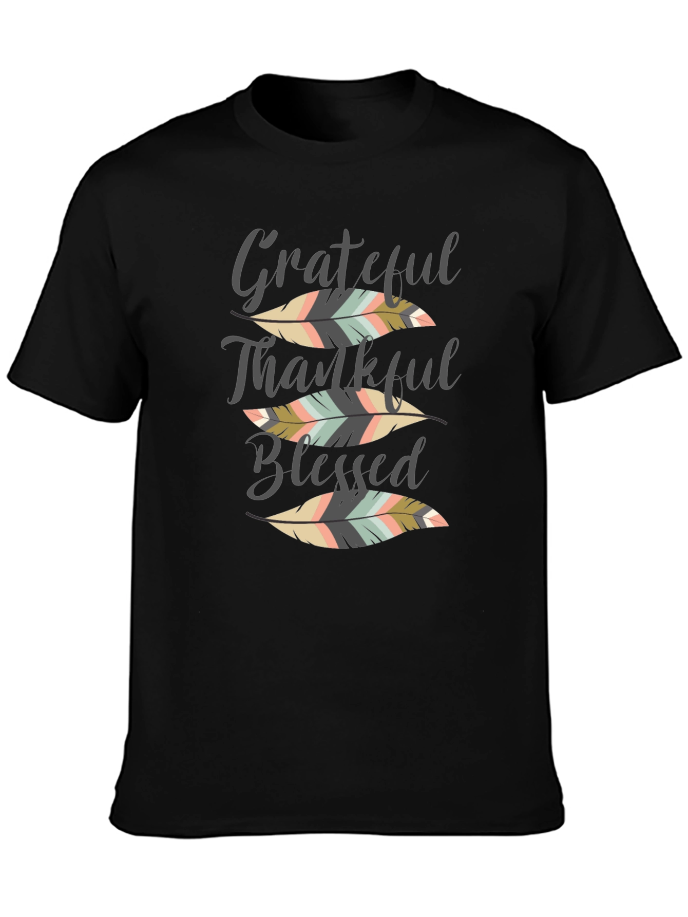 Grateful Thankful Blessed Feather Graphic Tee