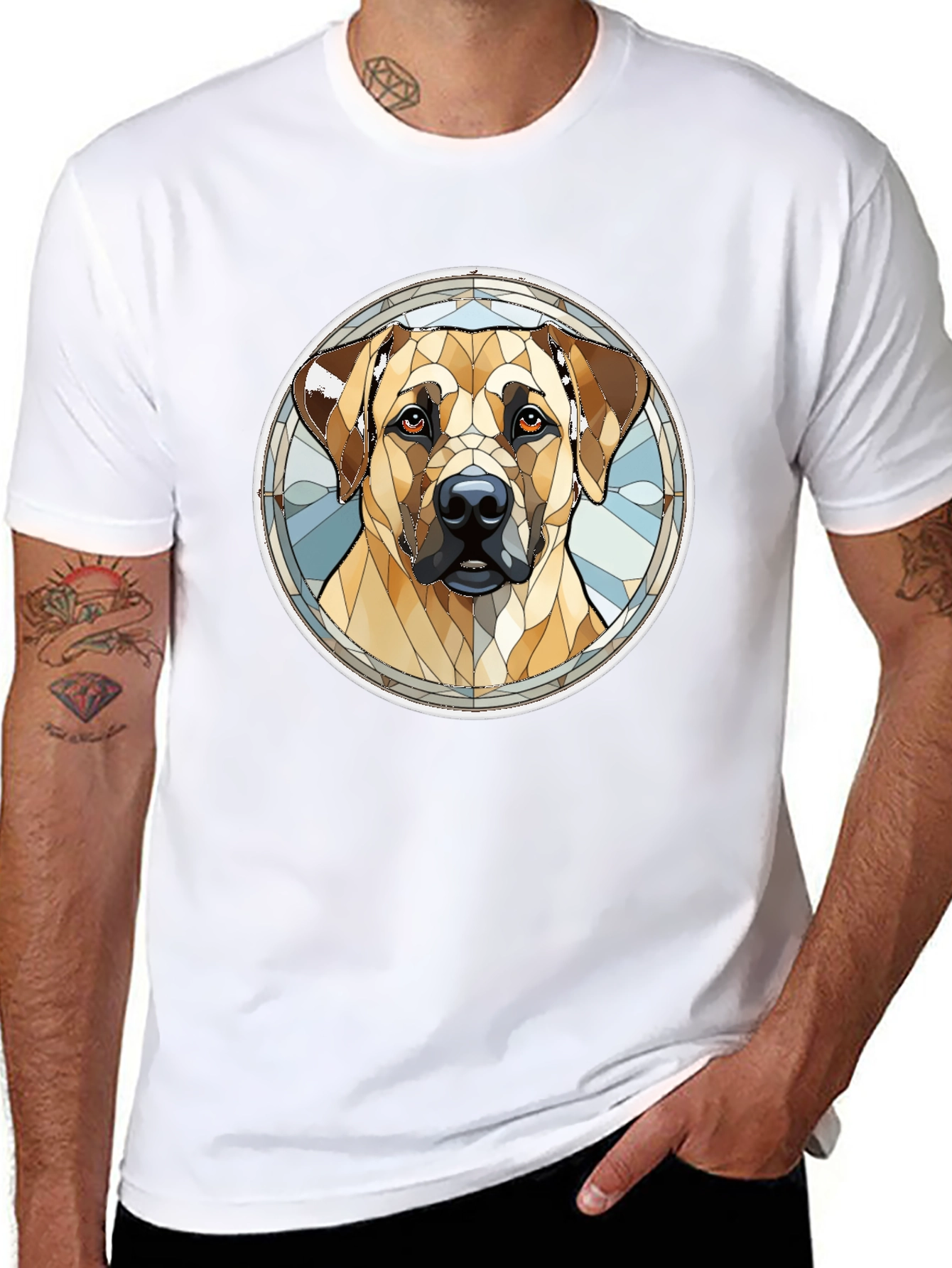 Dog Stained Glass Style Graphic Tee - Black