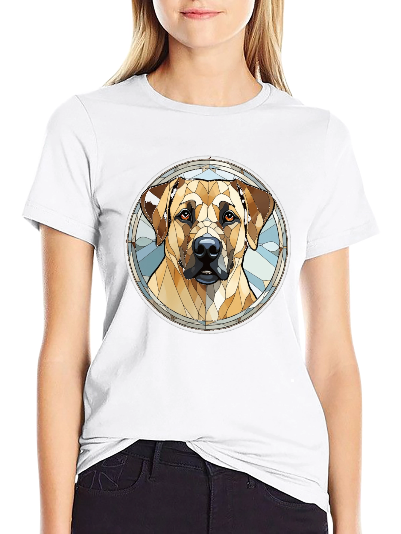 Dog Stained Glass Style Graphic Tee - Black