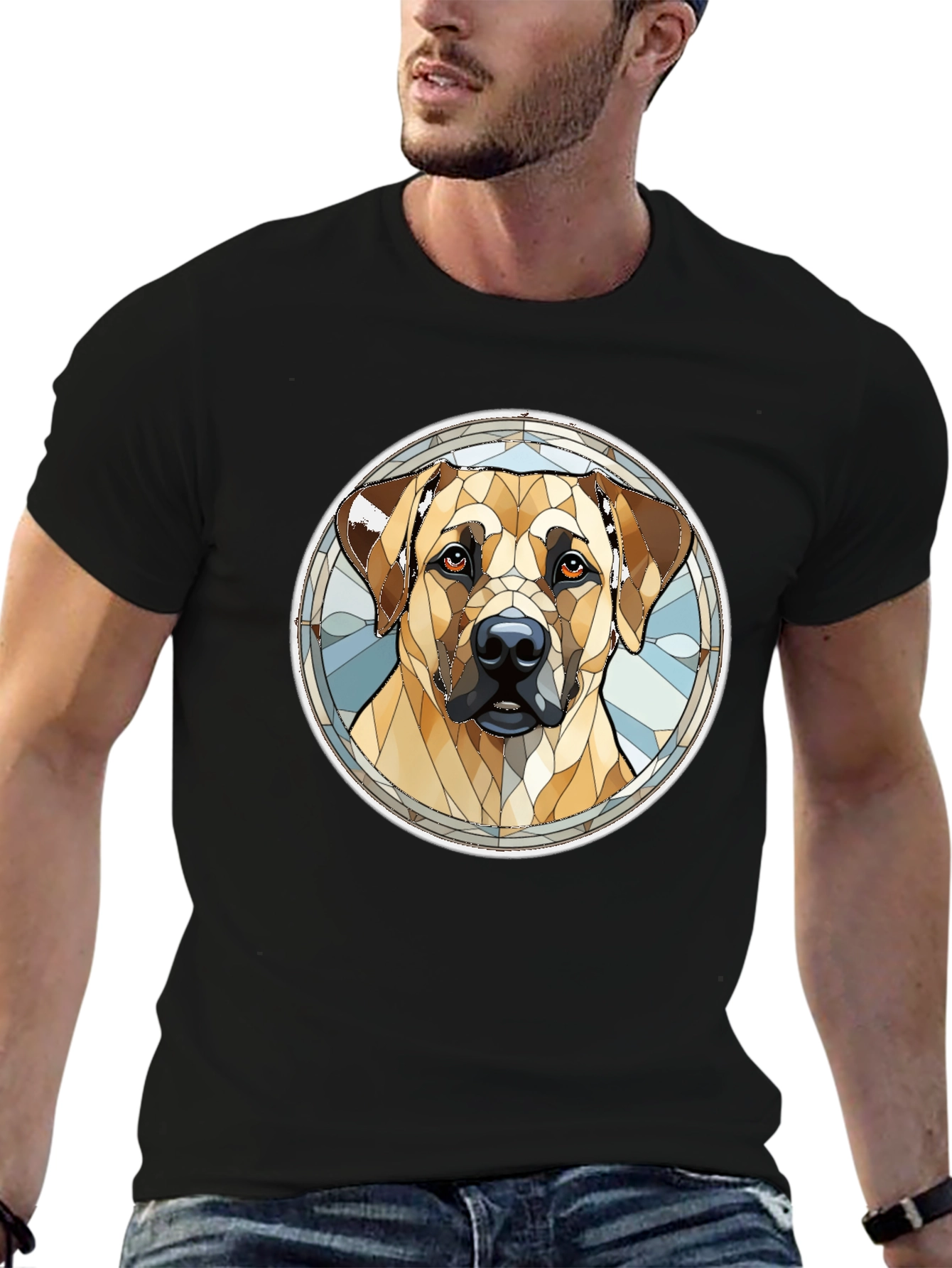 Dog Stained Glass Style Graphic Tee - Black