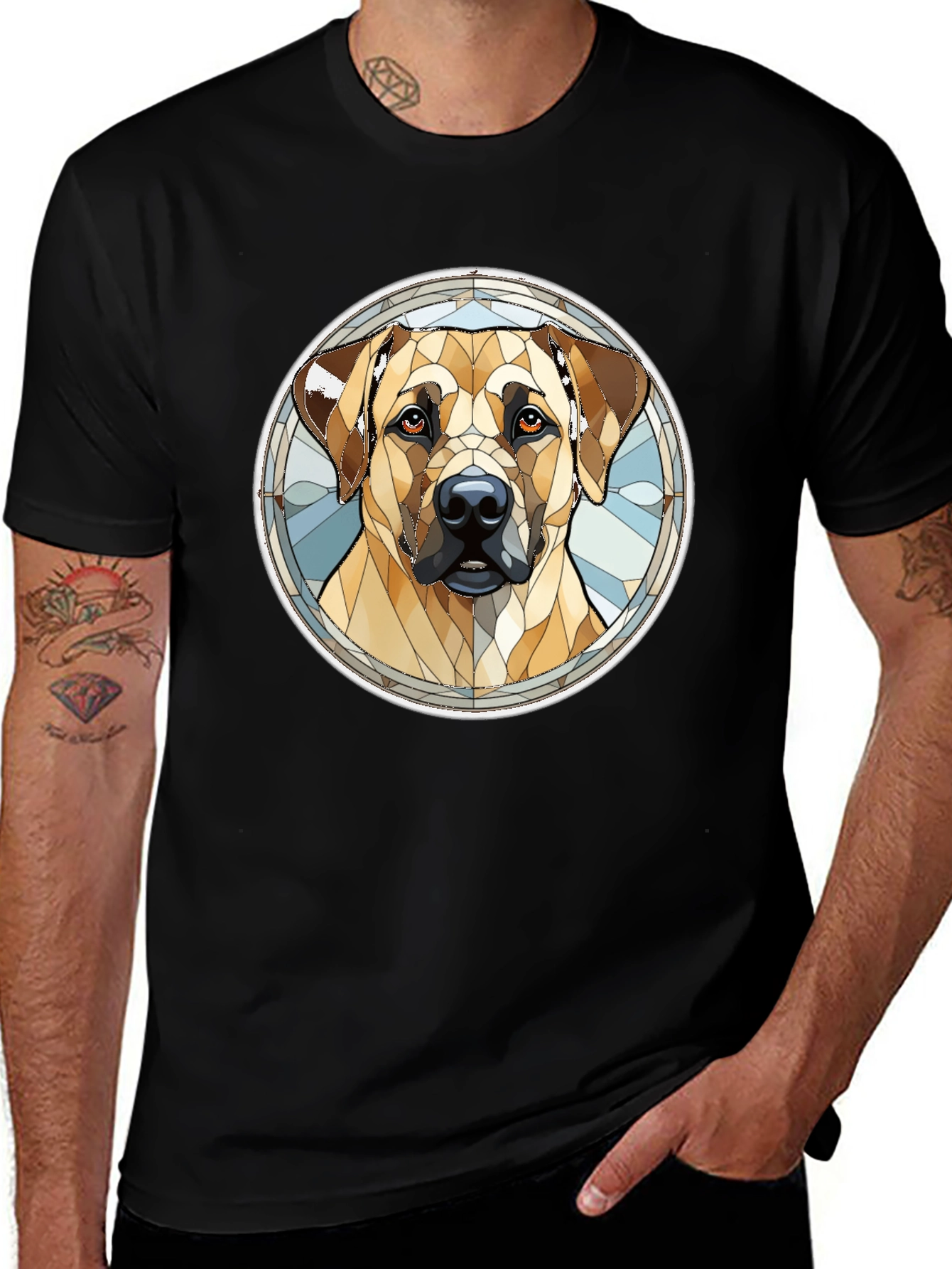 Dog Stained Glass Style Graphic Tee - Black