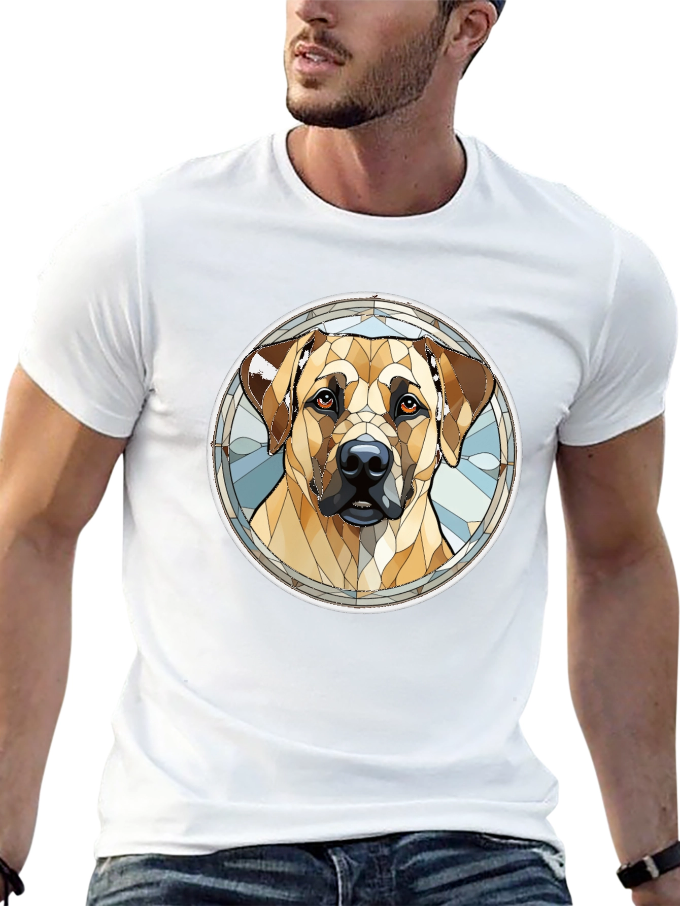Dog Stained Glass Style Graphic Tee - Black
