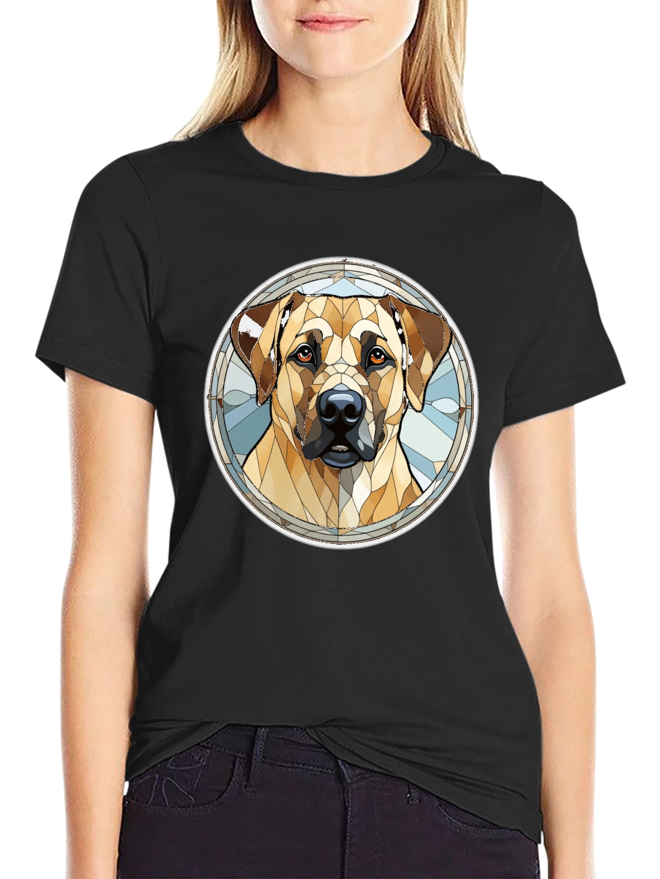 Dog Stained Glass Style Graphic Tee - Black