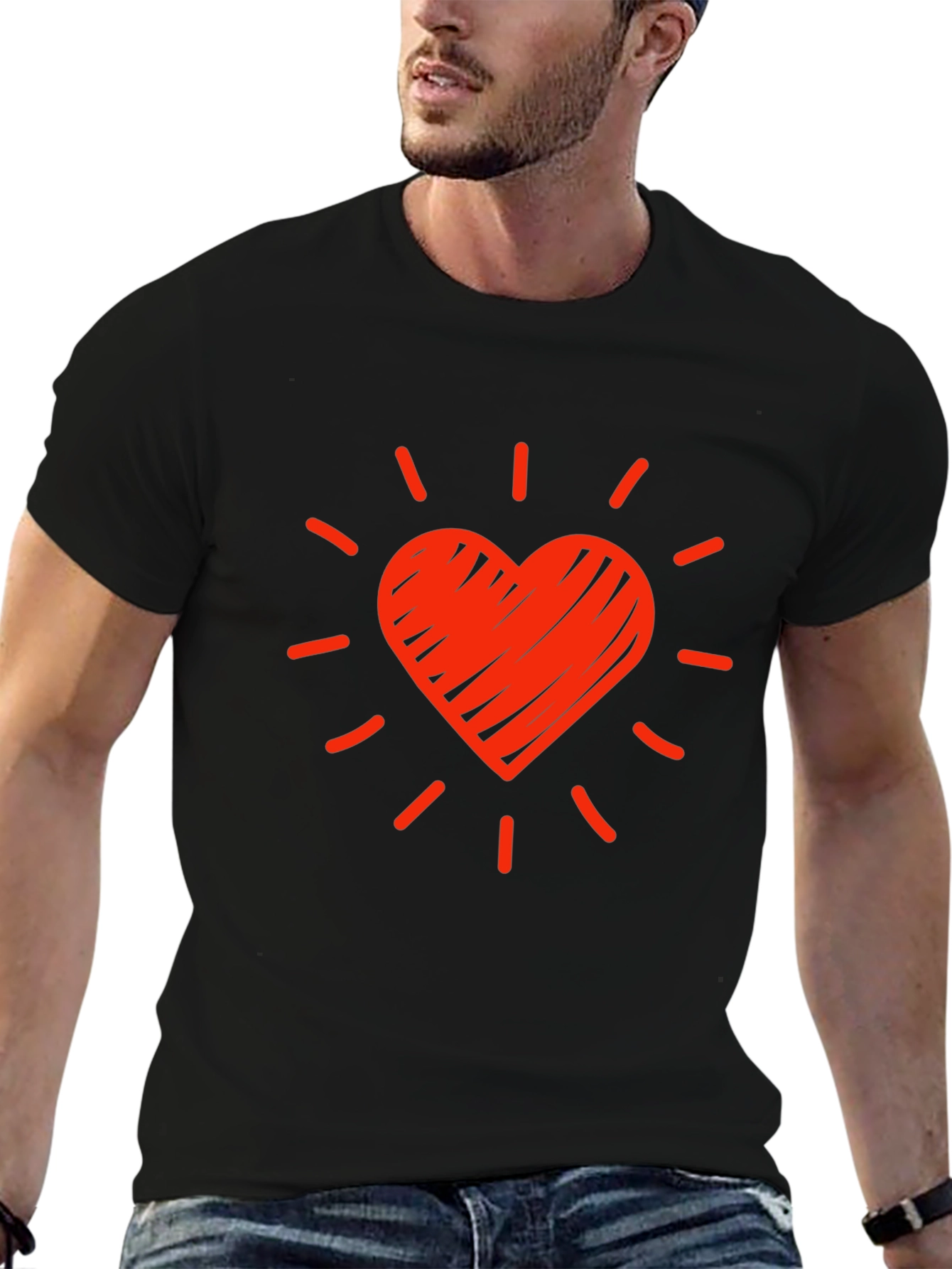 Heart Burst Graphic Tee - Trendy Black T-Shirt