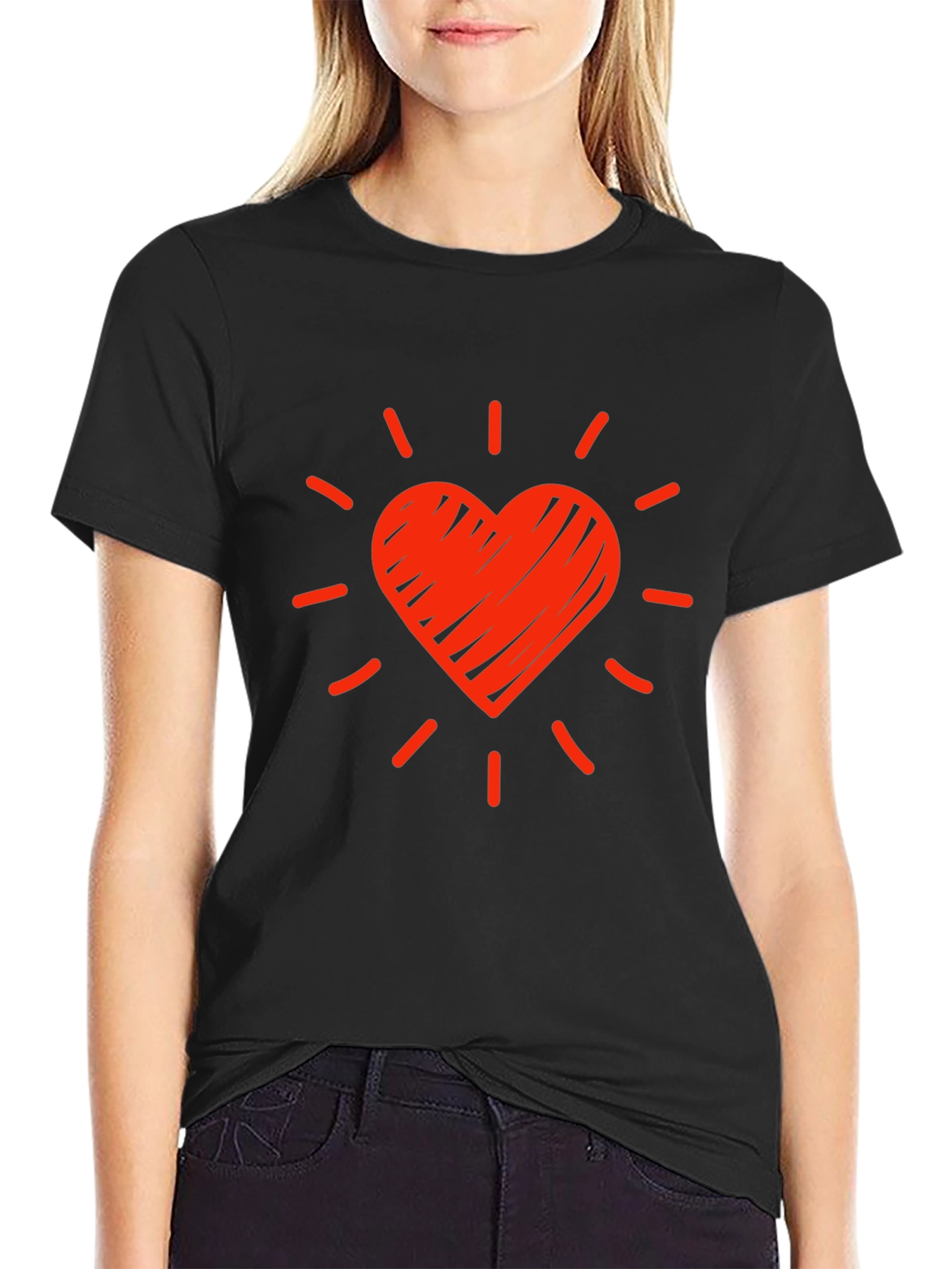 Heart Burst Graphic Tee - Trendy Black T-Shirt