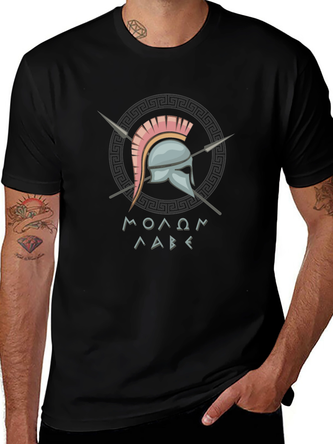 Molon Labe Spartan Helmet Graphic T-Shirt