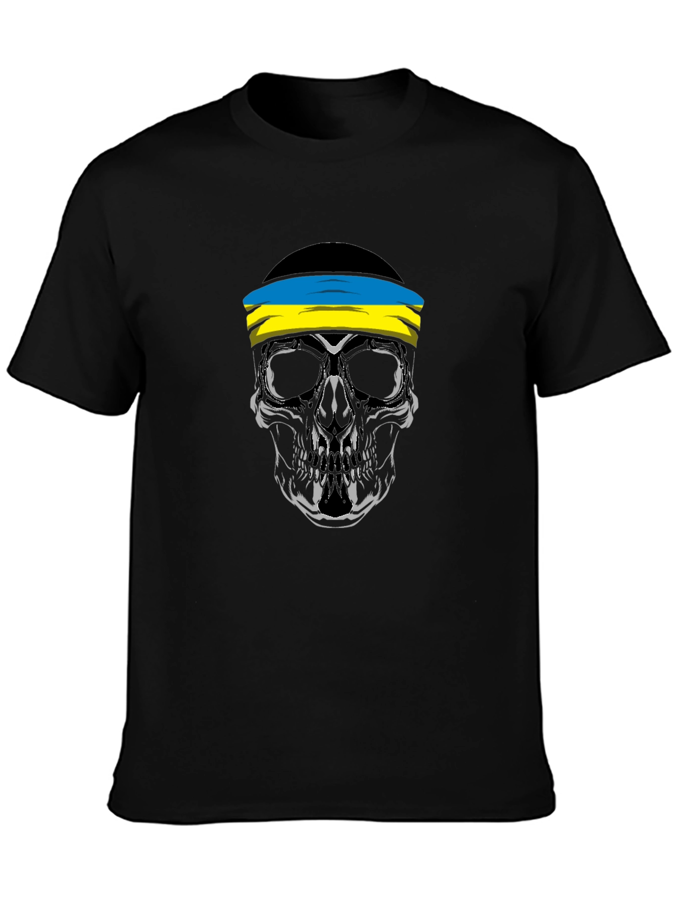 Skull Ukraine Flag Bandana Black T-Shirt