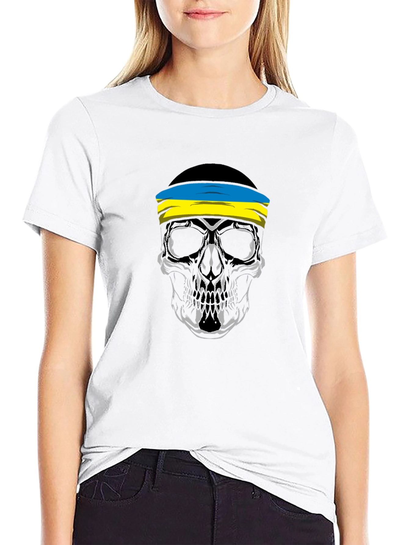 Skull Ukraine Flag Bandana Black T-Shirt