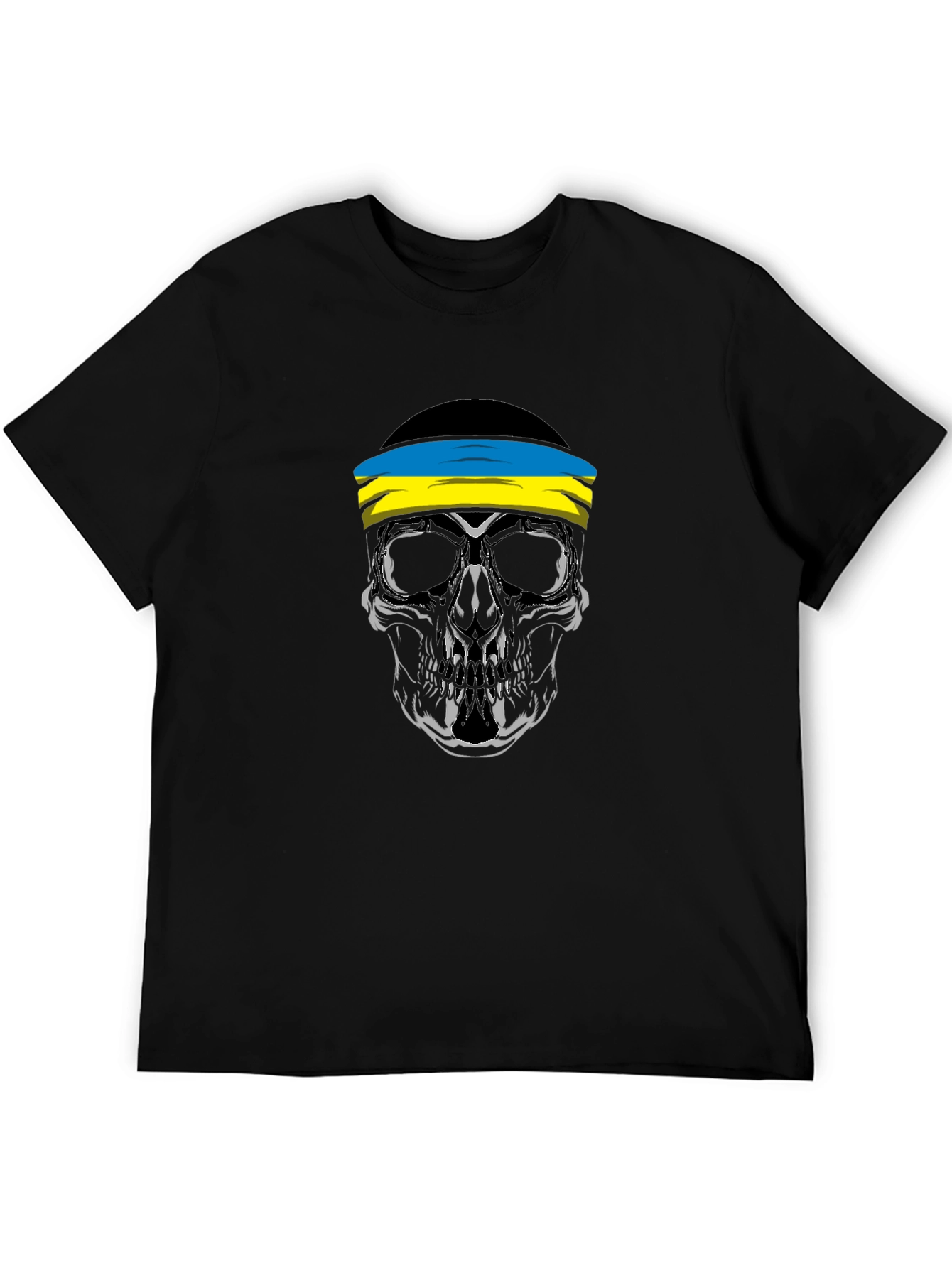Skull Ukraine Flag Bandana Black T-Shirt