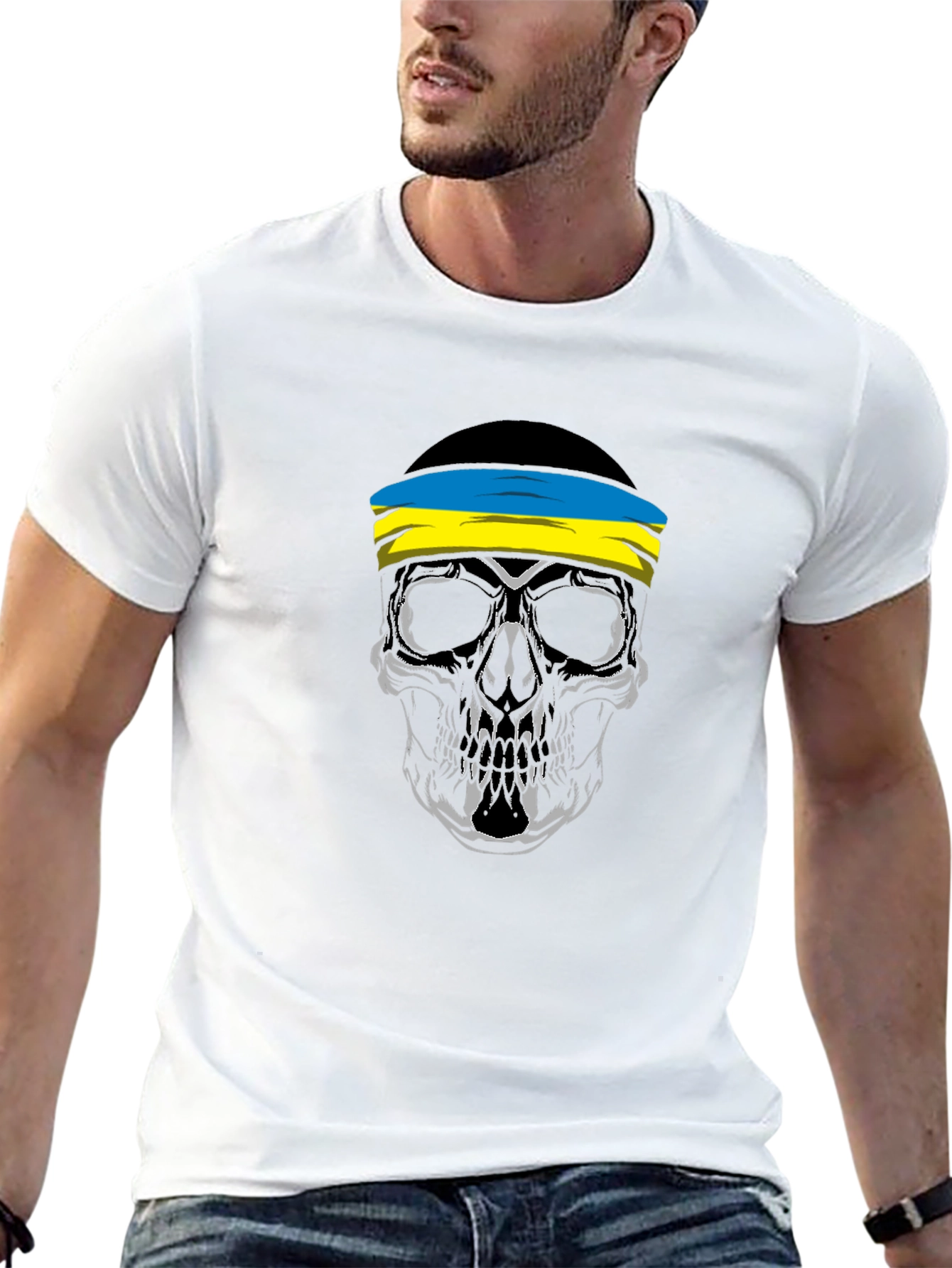Skull Ukraine Flag Bandana Black T-Shirt