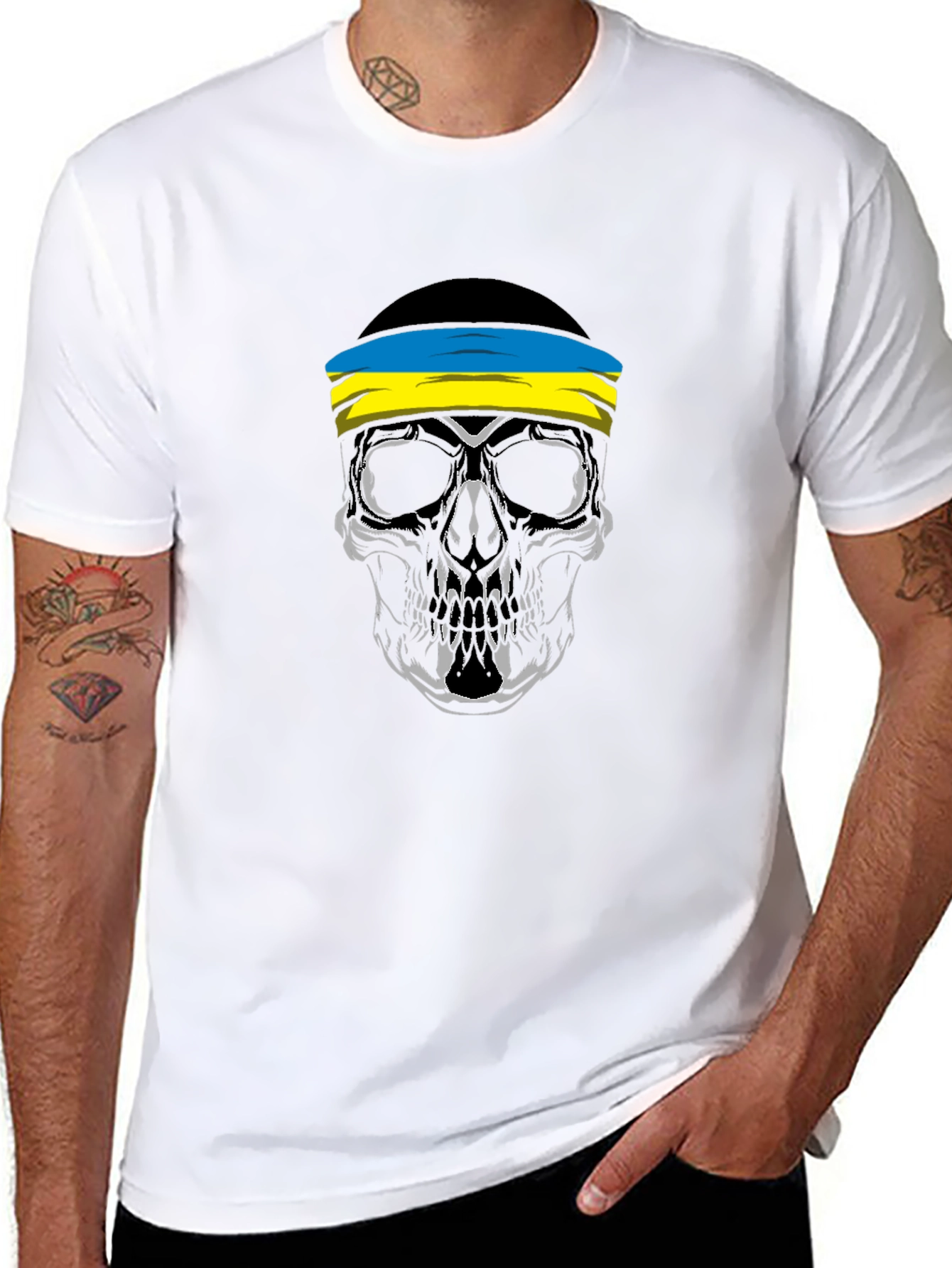 Skull Ukraine Flag Bandana Black T-Shirt