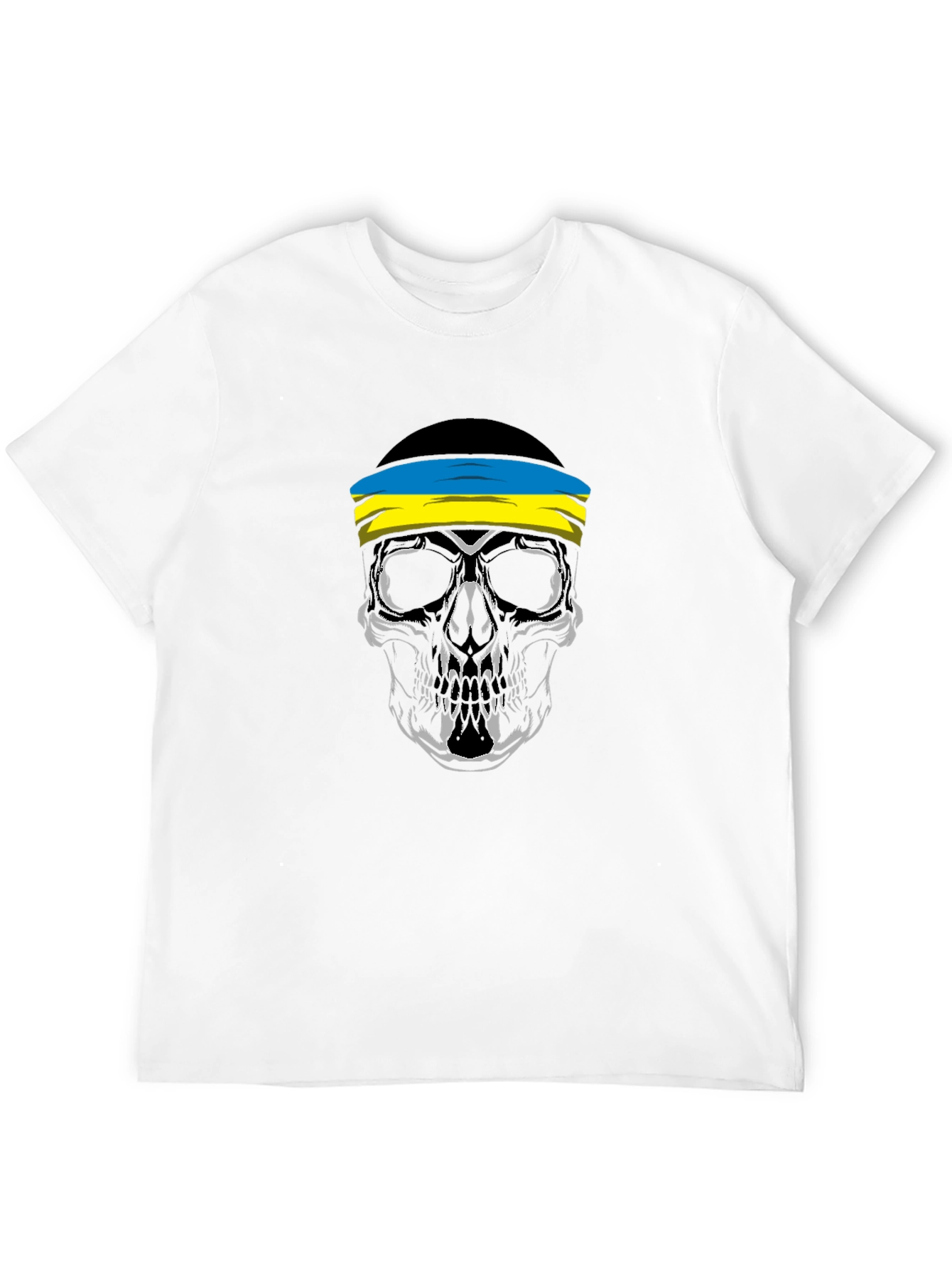 Skull Ukraine Flag Bandana Black T-Shirt