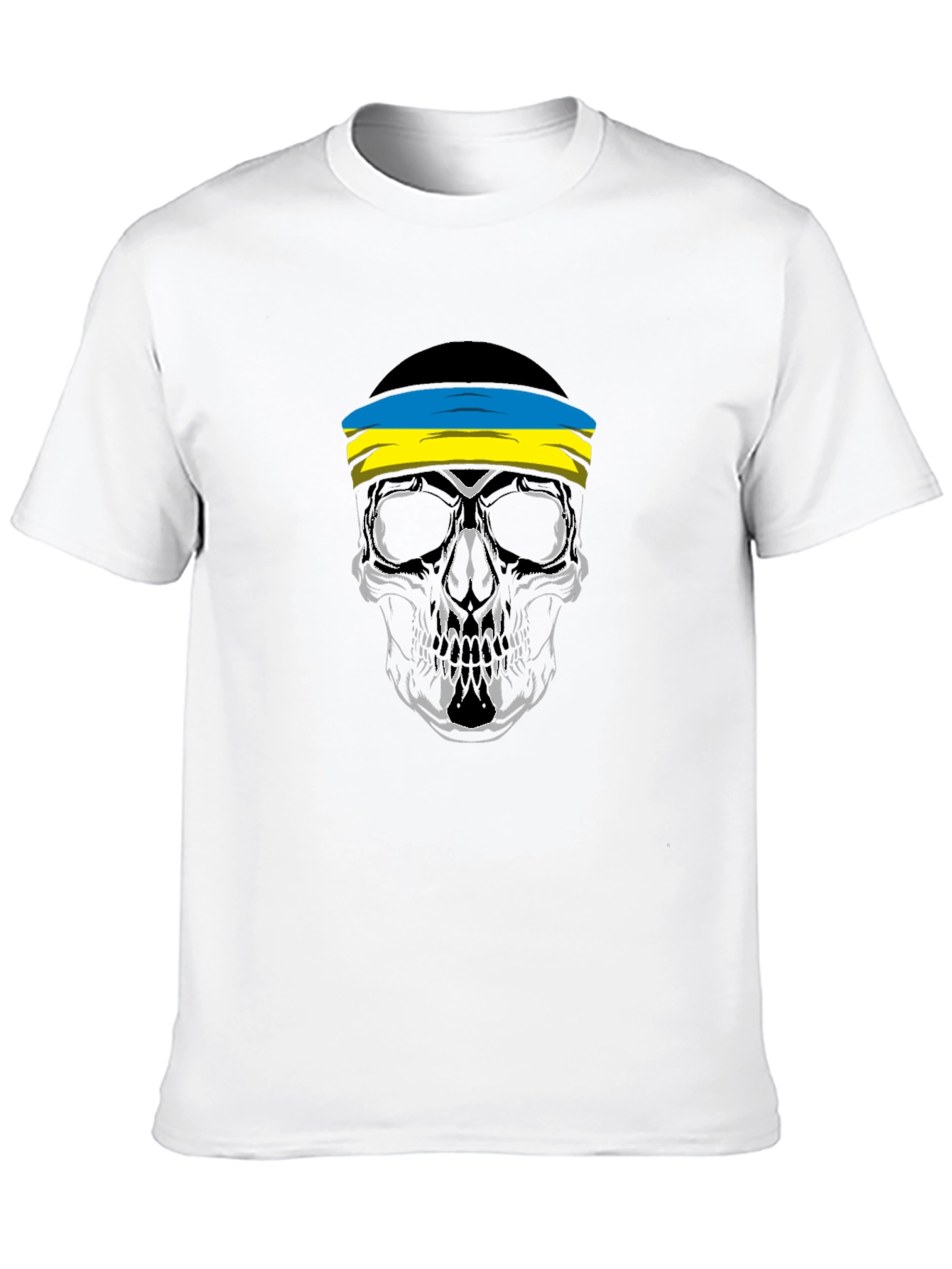 Skull Ukraine Flag Bandana Black T-Shirt