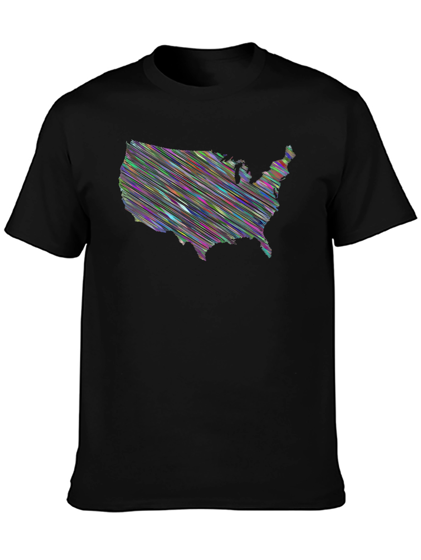 USA Scribble Map Black T-Shirt