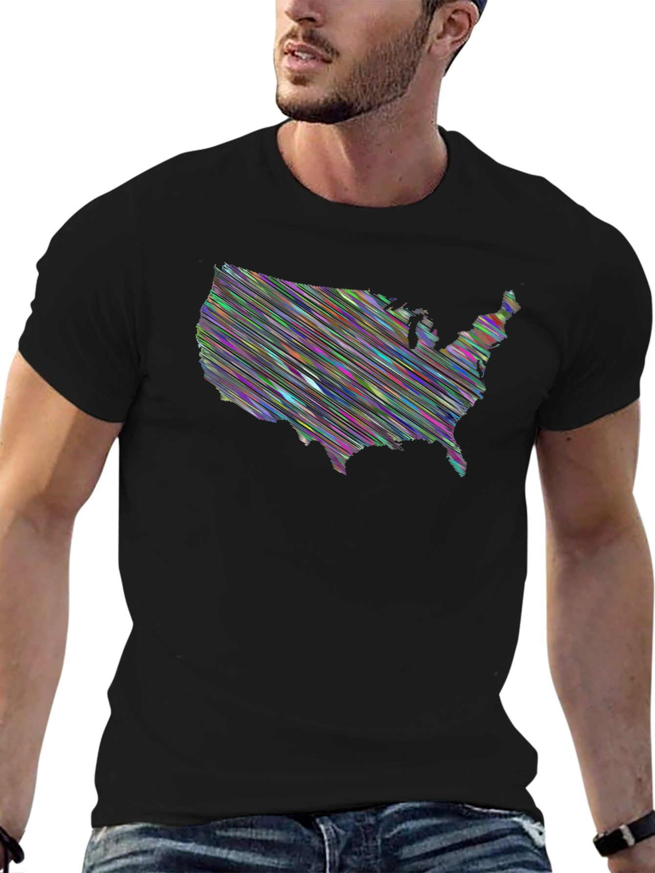 USA Scribble Map Black T-Shirt