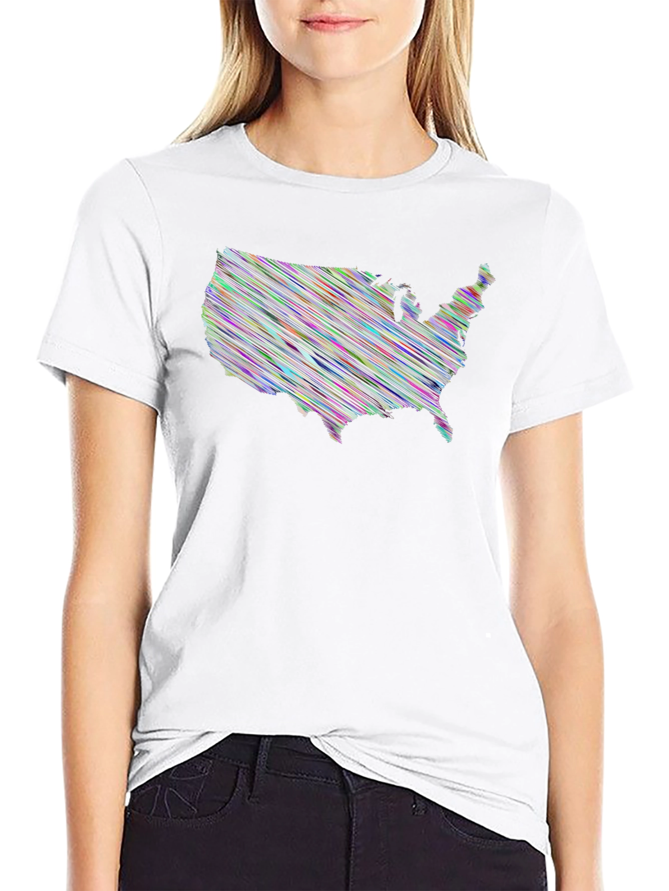 USA Scribble Map Black T-Shirt