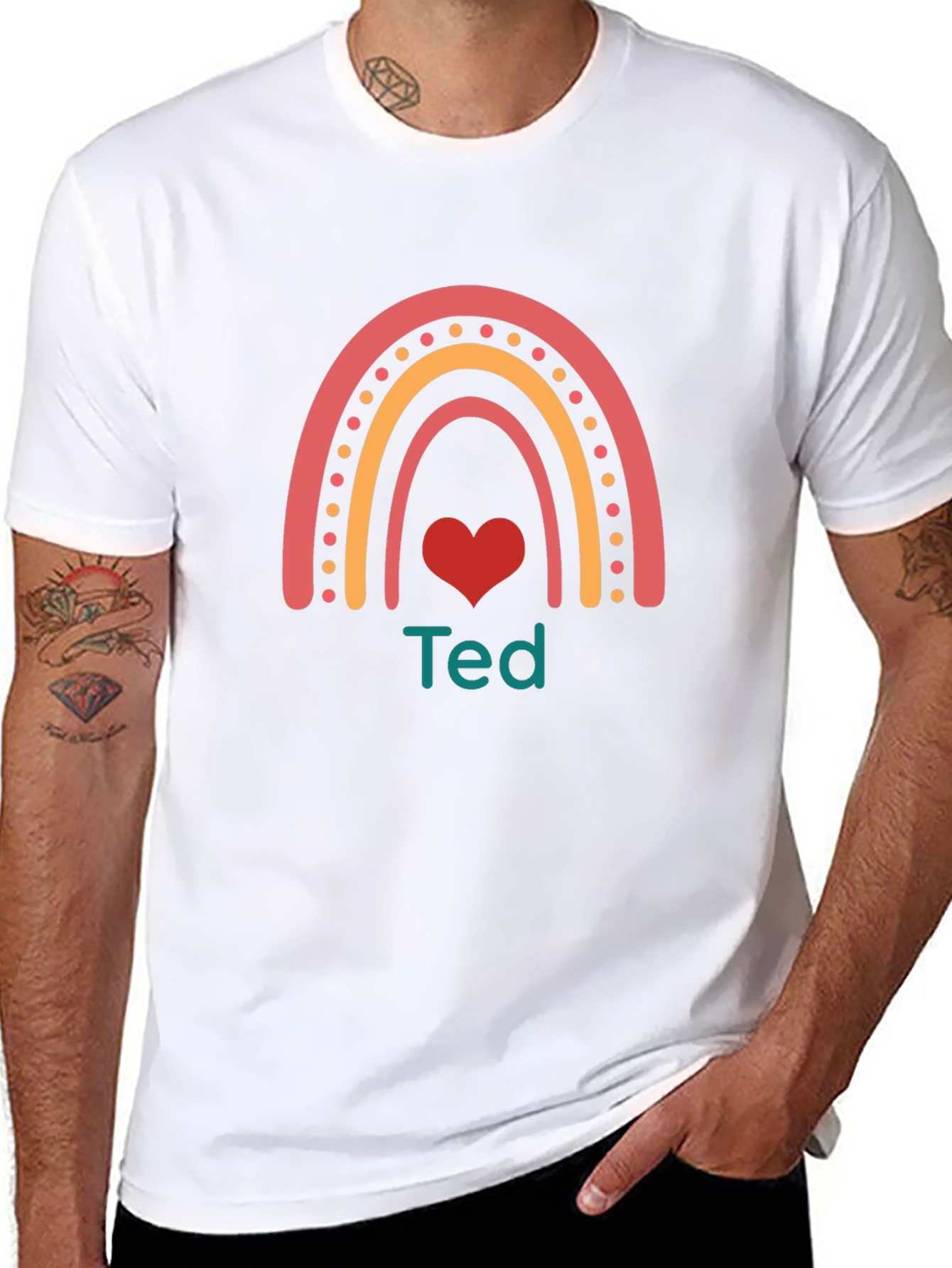 Personalized Ted Rainbow Heart T-Shirt - Black