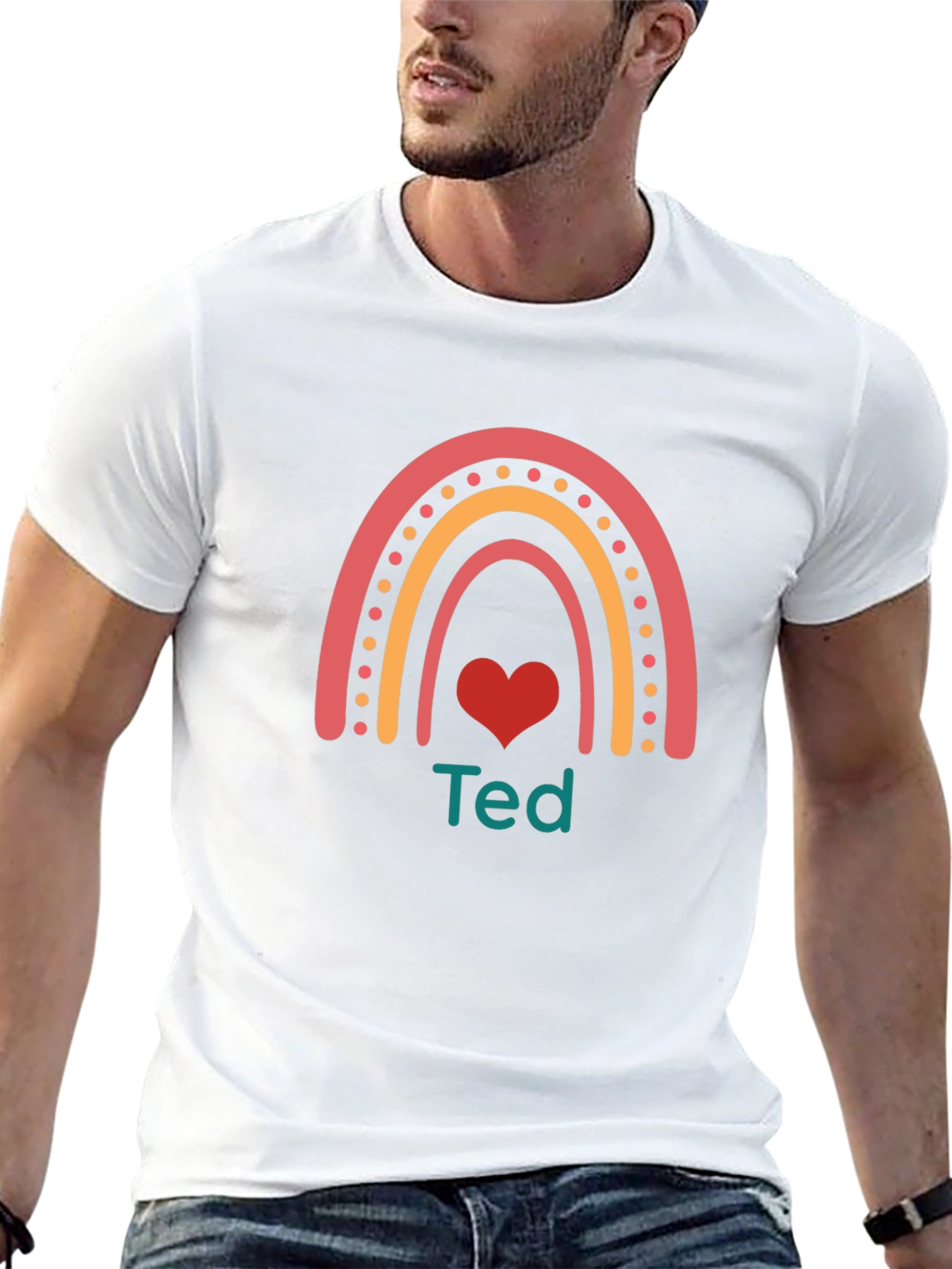 Personalized Ted Rainbow Heart T-Shirt - Black