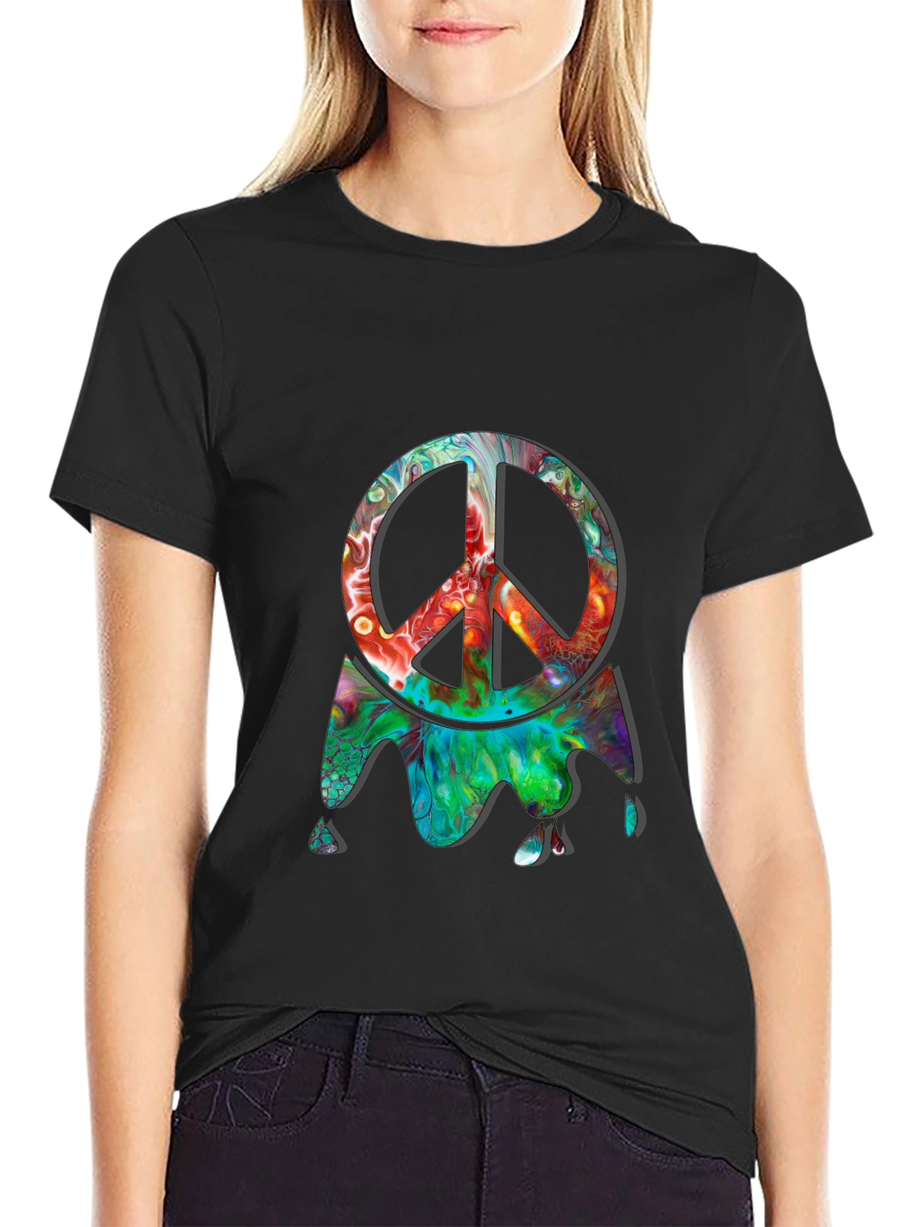 Psychedelic Peace Sign Black Graphic Tee